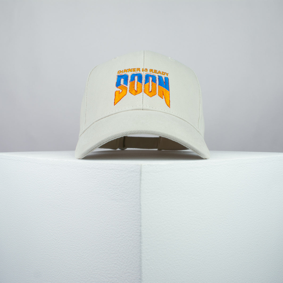 Dinner is ready soon / Doom embroidered baseball cap beige / SNES / nintendo / N64 / gaming / gamer / embroidery / patch / dad / hat / cap / clothing // Hatty Hats / iron on patch / dad hat embroidered patch / badge / applique / embroidered / punk patches / trucker hat / snapback / caps / dad hats / baseball hat / mens hat / womens hat / embroidered hat / dad cap / embroidered cap