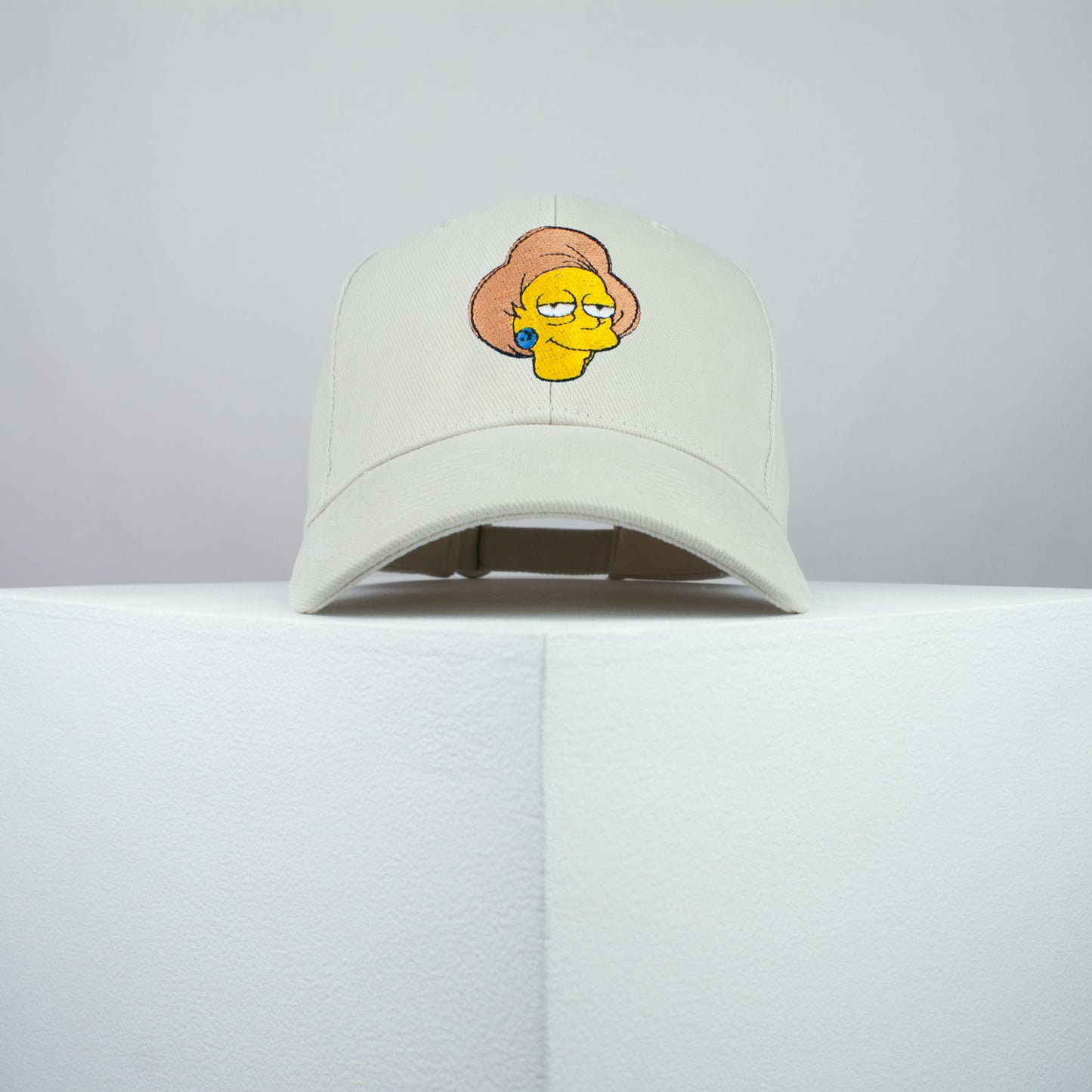 Edna Krabappel embroidered baseball cap beige / the simpsons / bart / marge / homer / embroidery / patch / hat / dad hat / cap / iron on patch / embroidered patch / badge / applique / embroidered / punk patches / trucker hat / snapback / caps / dad hats / baseball hat / mens hat / womens hat / embroidered hat / dad cap / embroidered cap