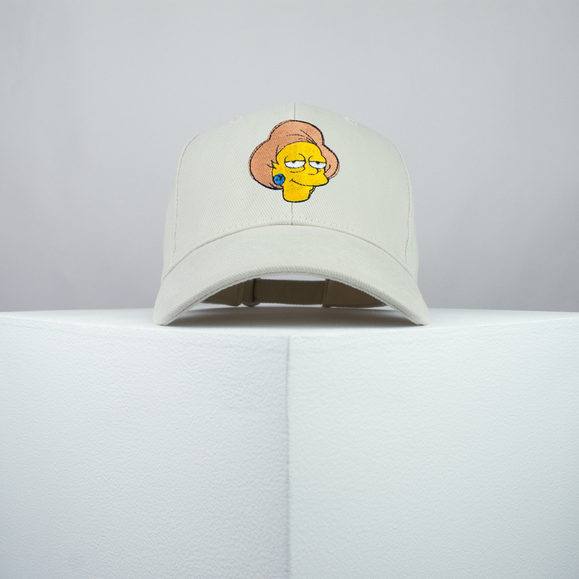 Edna Krabappel embroidered baseball cap beige / the simpsons / bart / marge / homer / embroidery / patch / hat / dad hat / cap / iron on patch / embroidered patch / badge / applique / embroidered / punk patches / trucker hat / snapback / caps / dad hats / baseball hat / mens hat / womens hat / embroidered hat / dad cap / embroidered cap
