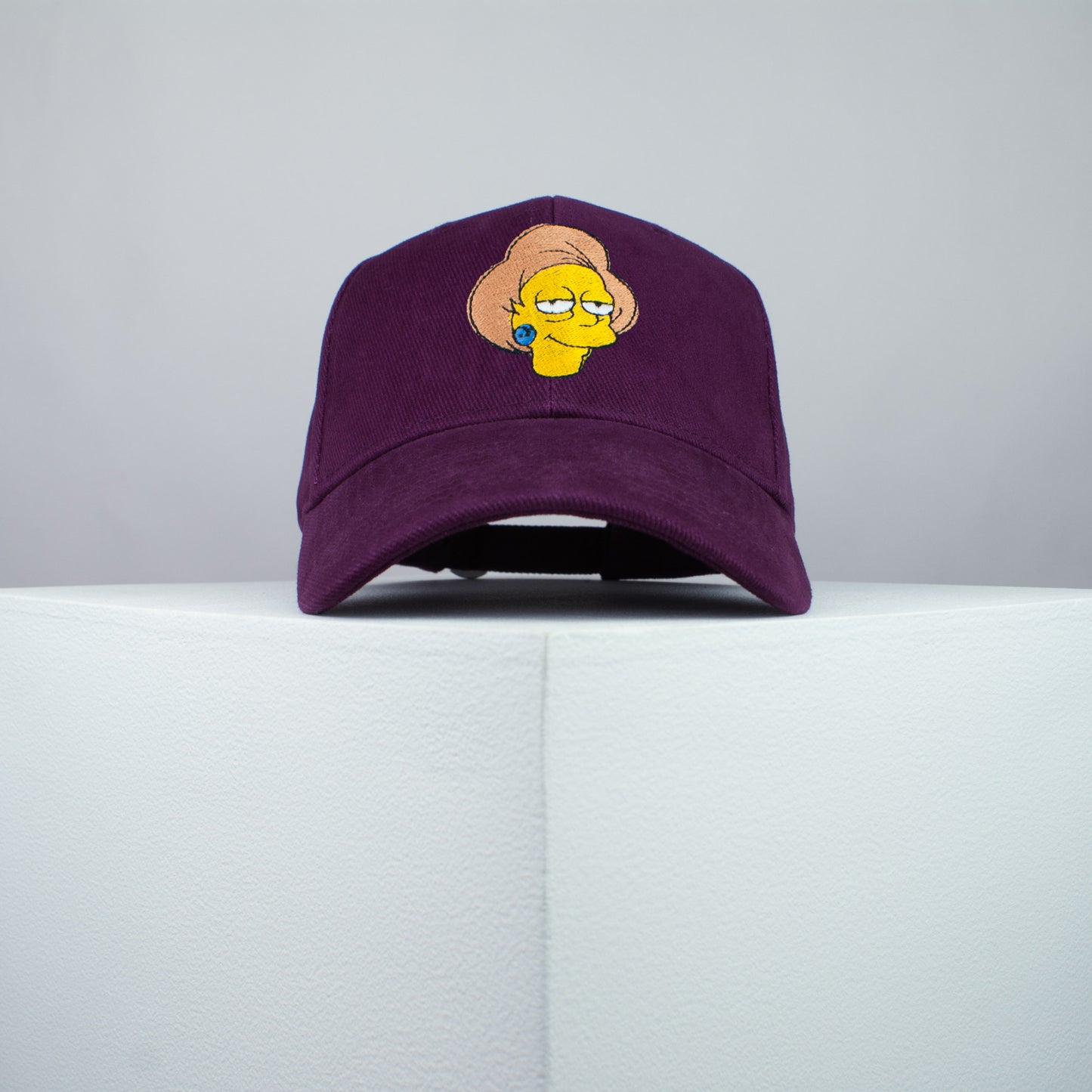 Edna Krabappel embroidered baseball cap burgundy / the simpsons / bart / marge / homer / embroidery / patch / hat / dad hat / cap / iron on patch / embroidered patch / badge / applique / embroidered / punk patches / trucker hat / snapback / caps / dad hats / baseball hat / mens hat / womens hat / embroidered hat / dad cap / embroidered cap