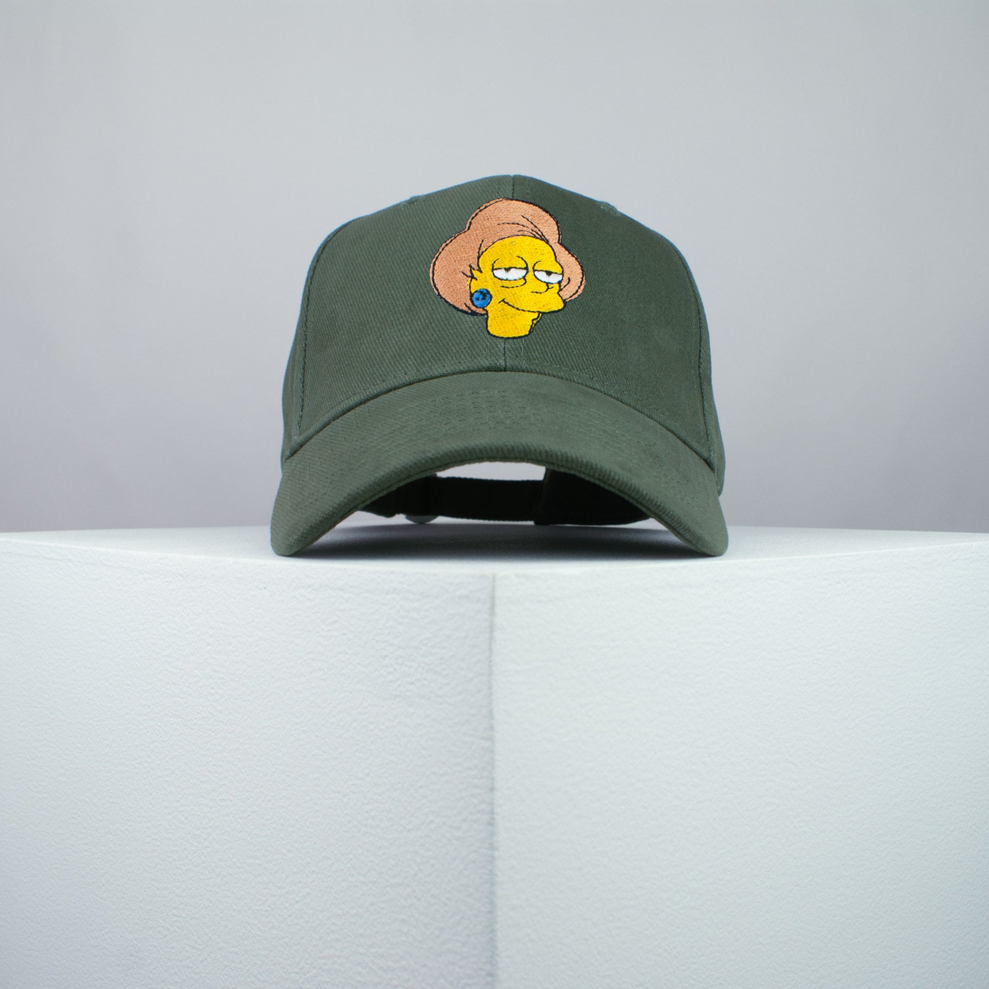 Edna Krabappel embroidered baseball cap olive green / the simpsons / bart / marge / homer / embroidery / patch / hat / dad hat / cap / iron on patch / embroidered patch / badge / applique / embroidered / punk patches / trucker hat / snapback / caps / dad hats / baseball hat / mens hat / womens hat / embroidered hat / dad cap / embroidered cap