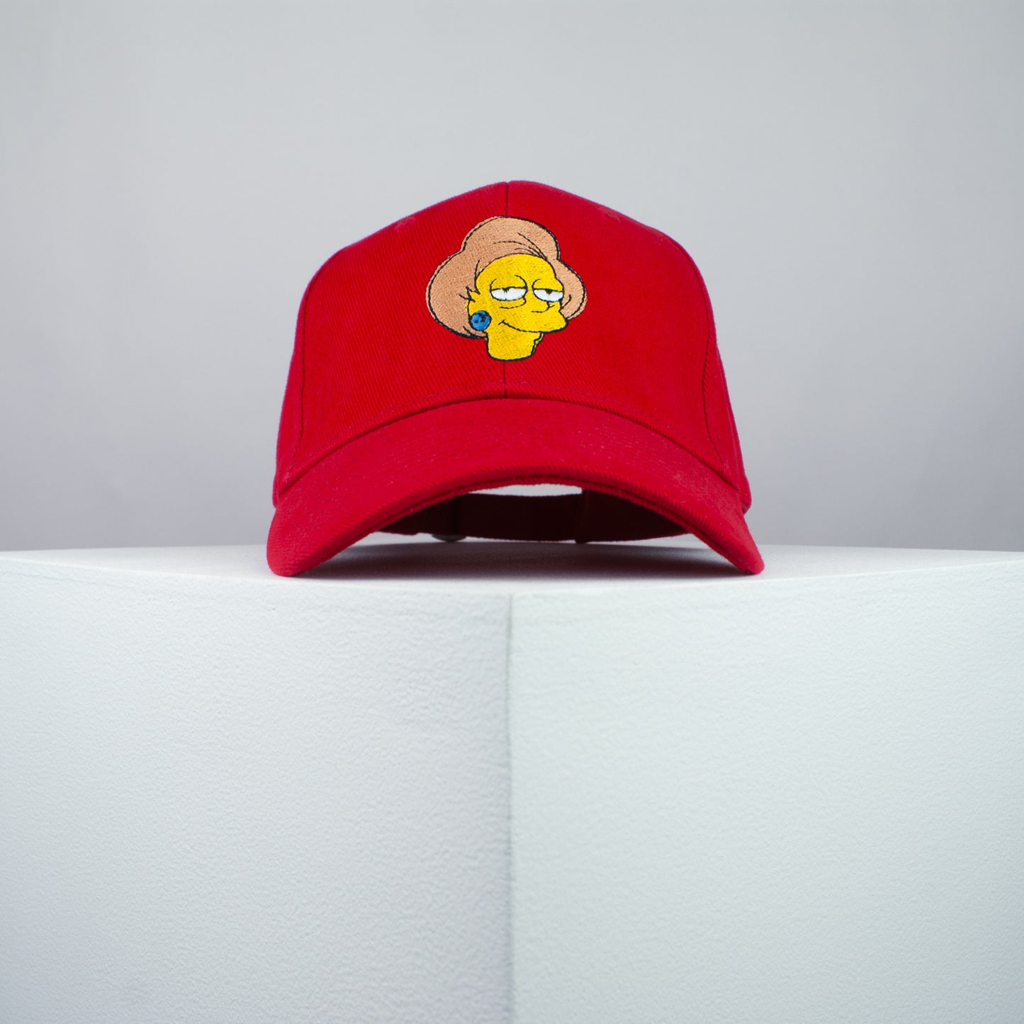 Edna Krabappel embroidered baseball cap red / the simpsons / bart / marge / homer / embroidery / patch / hat / dad hat / cap / iron on patch / embroidered patch / badge / applique / embroidered / punk patches / trucker hat / snapback / caps / dad hats / baseball hat / mens hat / womens hat / embroidered hat / dad cap / embroidered cap