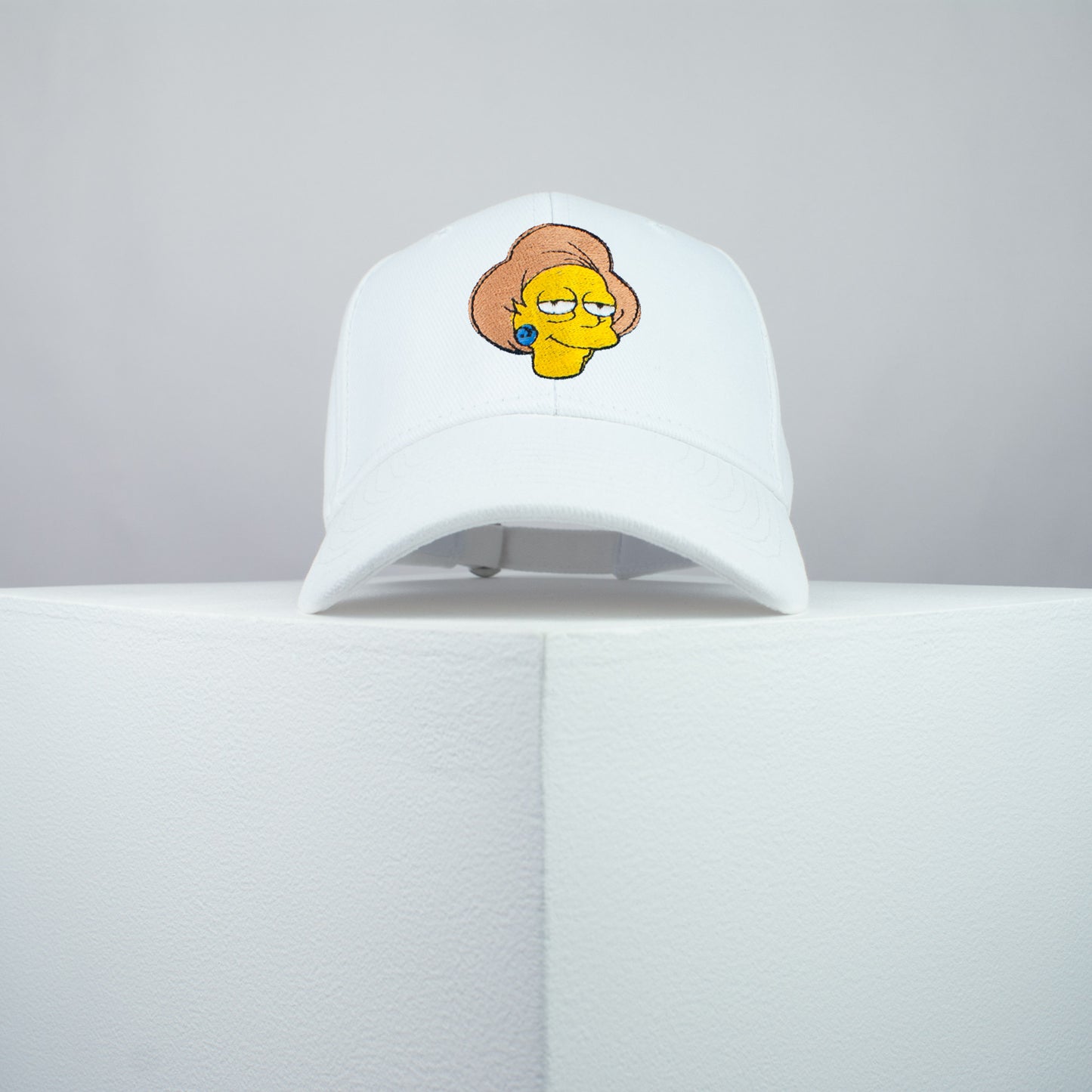 Edna Krabappel embroidered baseball cap white / the simpsons / bart / marge / homer / embroidery / patch / hat / dad hat / cap / iron on patch / embroidered patch / badge / applique / embroidered / punk patches / trucker hat / snapback / caps / dad hats / baseball hat / mens hat / womens hat / embroidered hat / dad cap / embroidered cap