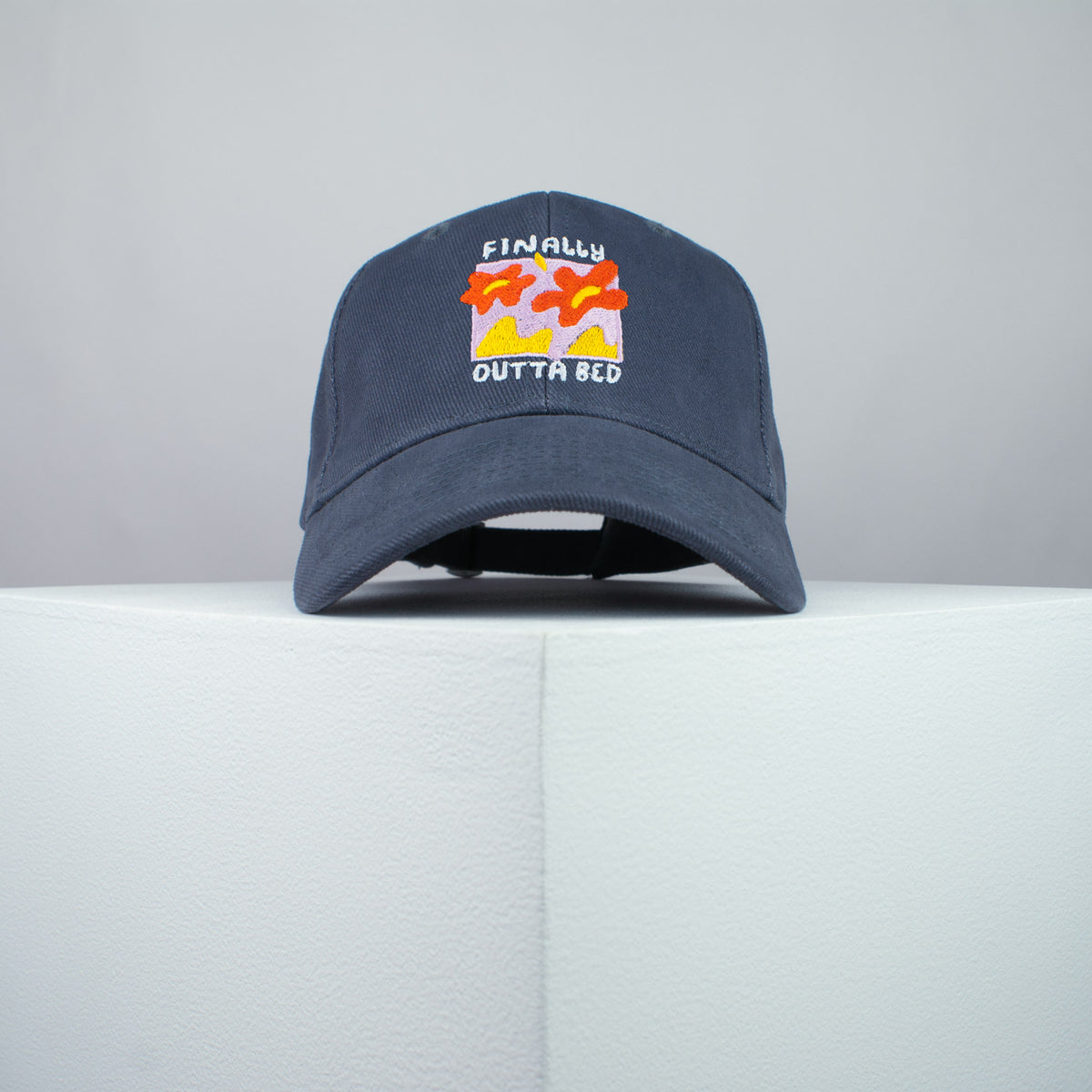 Finally outta bed embroidered baseball cap grey / meditation / bed / yoga / spiritual / gift for her / embroidery / patch / hat / dad hat / cap // Hatty Hats / iron on patch / embroidered patch / badge / applique / embroidered / punk patches / trucker hat / snapback / caps / dad hats / baseball hat / mens hat / womens hat / embroidered hat / dad cap / embroidered cap