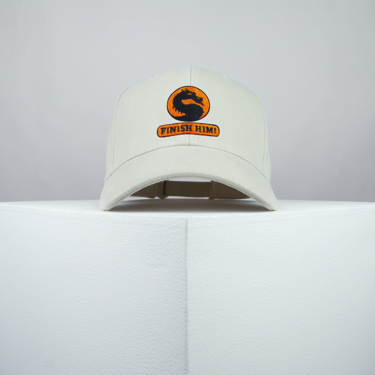 Finish him / Mortal Combat embroidered baseball cap beige / SNES / nintendo / N64 / gaming / gamer / Tekken / playstation / embroidery / patch / dad / hat / cap / clothing // Hatty Hats / iron on patch / dad hat embroidered patch / badge / applique / embroidered / punk patches / trucker hat / snapback / caps / dad hats / baseball hat / mens hat / womens hat / embroidered hat / dad cap / embroidered cap