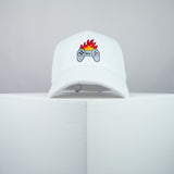 Flaming controller embroidered baseball cap white / SNES / nintendo / N64 / gaming / gamer / playstation / embroidery / patch / dad / hat / cap / clothing // Hatty Hats / iron on patch / dad hat embroidered patch / badge / applique / embroidered / punk patches / trucker hat / snapback / caps / dad hats / baseball hat / mens hat / womens hat / embroidered hat / dad cap / embroidered cap
