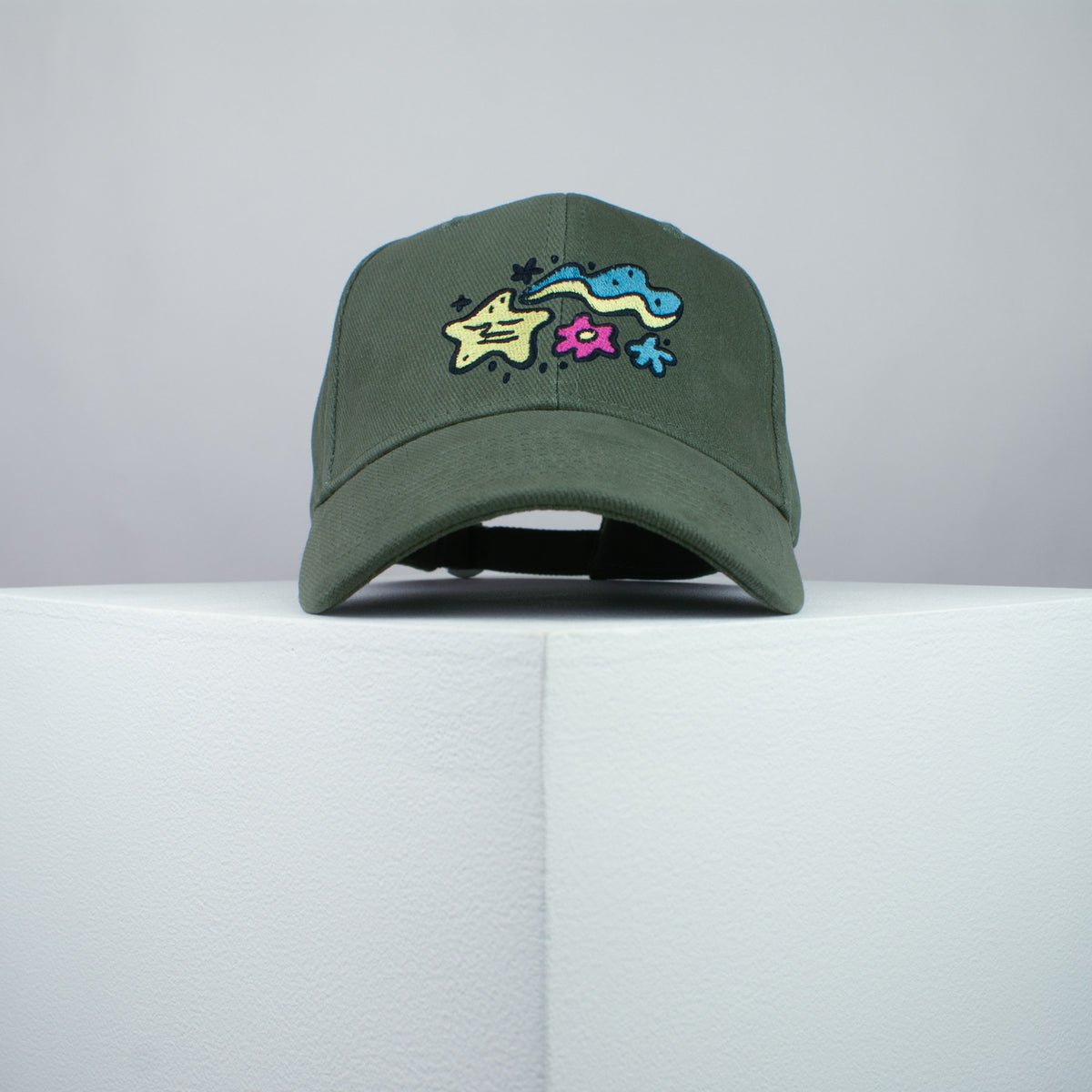 Floral Superstar embroidered baseball cap olive green / happy hippie / boho / bohemian / star / embroidery / patch / hat / dad hat / cap / iron on patch / embroidered patch / badge / applique / embroidered / punk patches / trucker hat / snapback / caps / dad hats / baseball hat / mens hat / womens hat / embroidered hat / dad cap / embroidered cap