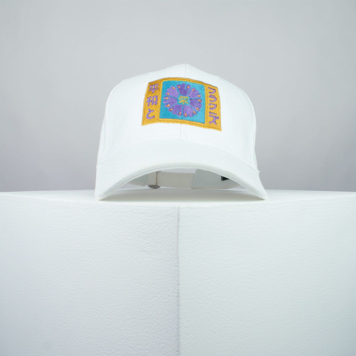 Flowers with Peace embroidered baseball cap white / japanese / japan / flower / floral / streetwear / embroidery / patch / dad / hat / cap / clothing // Hatty Hats / iron on patch / dad hat embroidered patch / badge / applique / embroidered / punk patches / trucker hat / snapback / caps / dad hats / baseball hat / mens hat / womens hat / embroidered hat / dad cap / embroidered cap