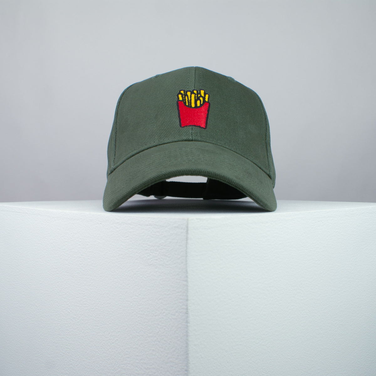 French fries embroidered baseball cap olive green / food / gift / emoji / embroidery / patch / hat / dad hat / cap / iron on patch / embroidered patch / badge / applique / embroidered / punk patches / trucker hat / snapback / caps / dad hats / baseball hat / mens hat / womens hat / embroidered hat / dad cap / embroidered cap