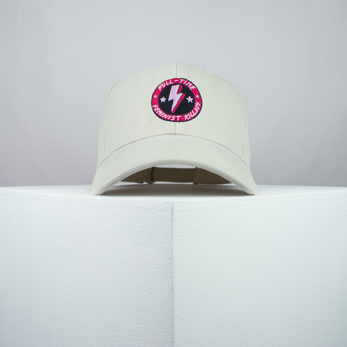 Full time feminist killjoy embroidered baseball cap beige / girl power / feminism / gift for her / embroidery / patch / hat / dad hat / cap / iron on patch / embroidered patch / badge / applique / embroidered / punk patches / trucker hat / snapback / caps / dad hats / baseball hat / mens hat / womens hat / embroidered hat / dad cap / embroidered cap