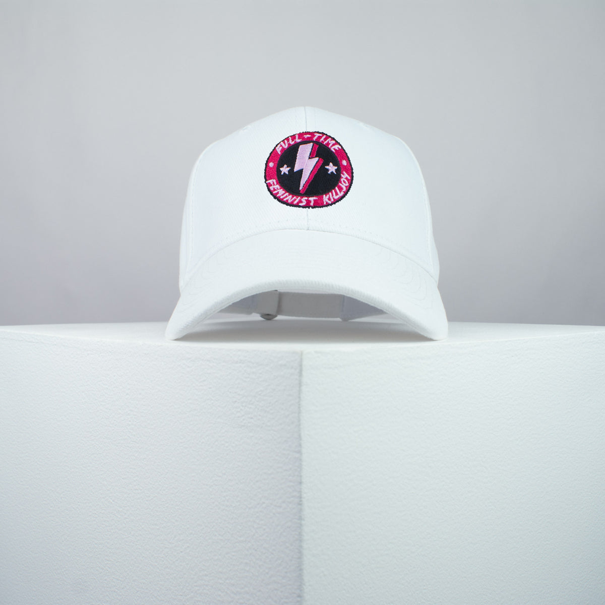 Full time feminist killjoy embroidered baseball cap white / girl power / feminism / gift for her / embroidery / patch / hat / dad hat / cap / iron on patch / embroidered patch / badge / applique / embroidered / punk patches / trucker hat / snapback / caps / dad hats / baseball hat / mens hat / womens hat / embroidered hat / dad cap / embroidered cap