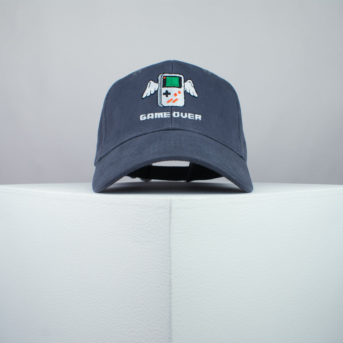 Game over embroidered baseball cap grey / gameboy color / SNES / nintendo / N64 / gaming / gamer / embroidery / patch / dad / hat / cap / clothing // Hatty Hats / iron on patch / dad hat embroidered patch / badge / applique / embroidered / punk patches / trucker hat / snapback / caps / dad hats / baseball hat / mens hat / womens hat / embroidered hat / dad cap / embroidered cap