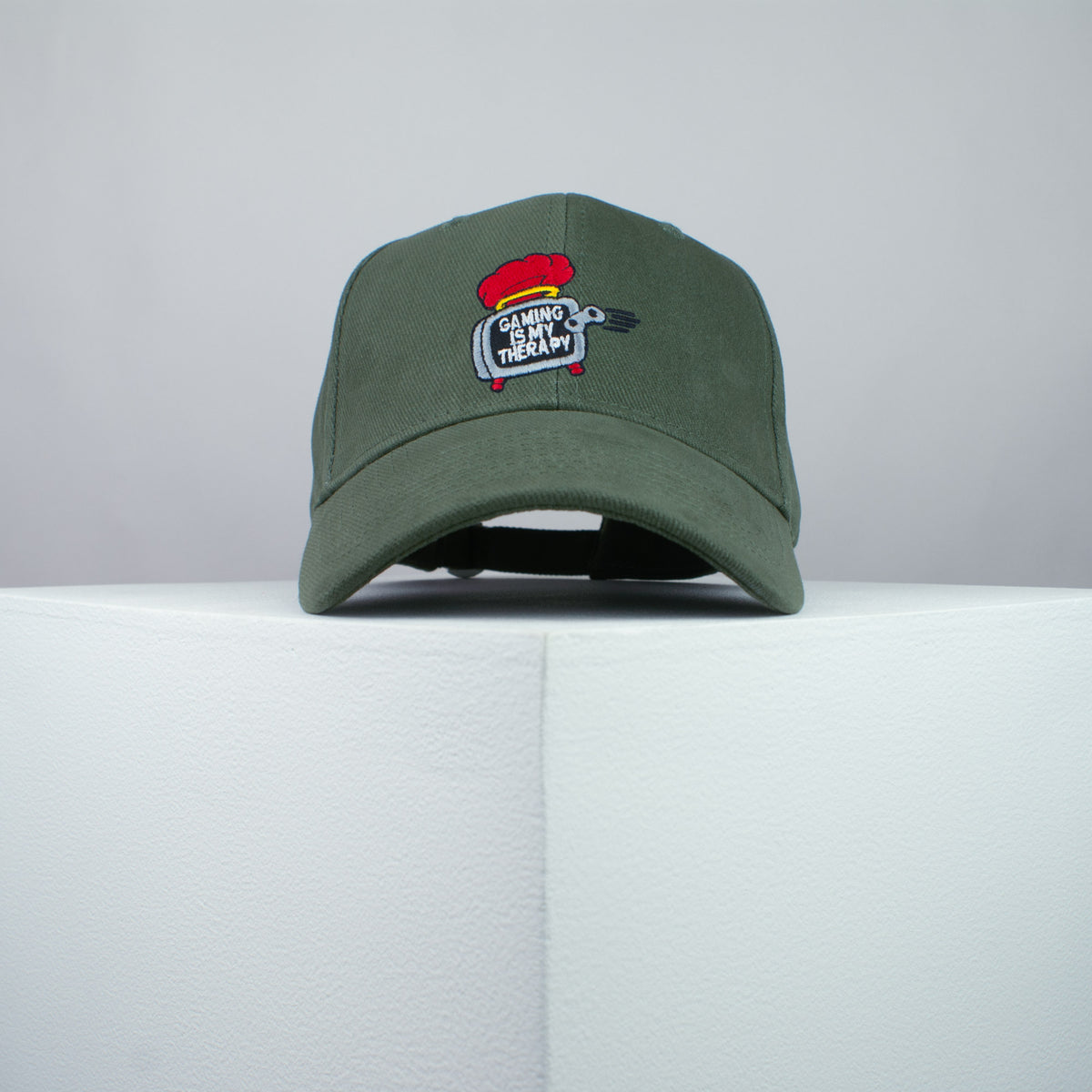 Gaming is my therapy embroidered baseball cap olive green / SNES / nintendo / N64 / gaming / gamer / embroidery / patch / dad / hat / cap / clothing // Hatty Hats / iron on patch / dad hat embroidered patch / badge / applique / embroidered / punk patches / trucker hat / snapback / caps / dad hats / baseball hat / mens hat / womens hat / embroidered hat / dad cap / embroidered cap