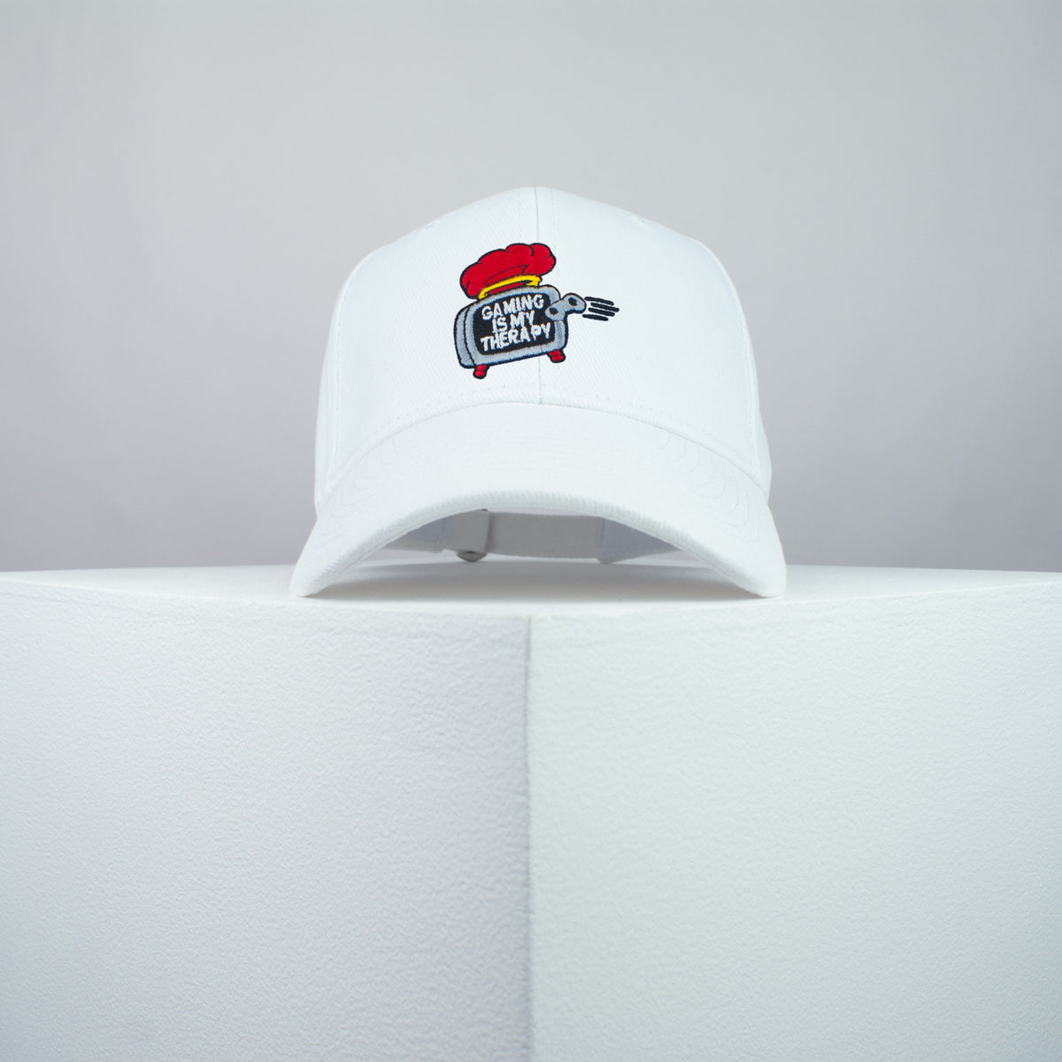 Gaming is my therapy embroidered baseball cap white / SNES / nintendo / N64 / gaming / gamer / embroidery / patch / dad / hat / cap / clothing // Hatty Hats / iron on patch / dad hat embroidered patch / badge / applique / embroidered / punk patches / trucker hat / snapback / caps / dad hats / baseball hat / mens hat / womens hat / embroidered hat / dad cap / embroidered cap