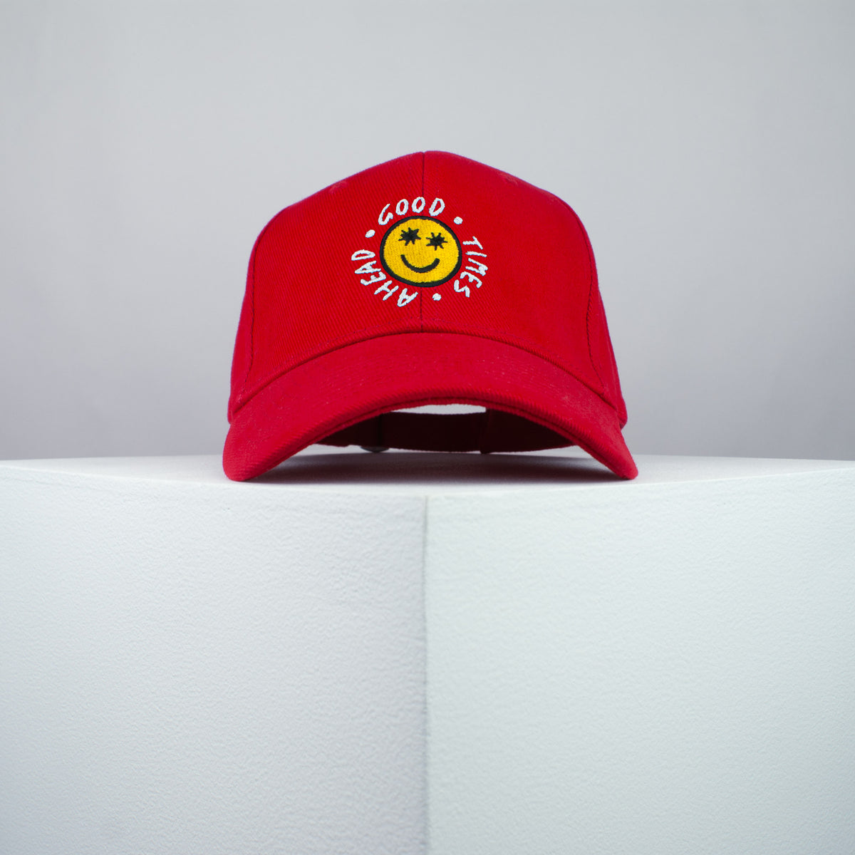 Good times ahead embroidered baseball cap red / 90s / smiley / vintage / rainbow / embroidery / patch / hat / dad hat / cap / iron on patch / embroidered patch / badge / applique / embroidered / punk patches / trucker hat / snapback / caps / dad hats / baseball hat / mens hat / womens hat / embroidered hat / dad cap / embroidered cap