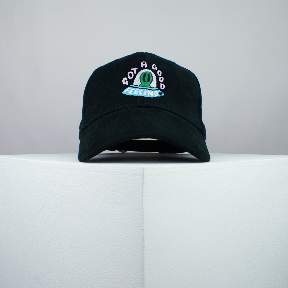 Got A Good Feeling embroidered baseball cap black / yoga / meditation / alien / gift for her / embroidery / patch / hat / dad hat / cap / iron on patch / embroidered patch / badge / applique / embroidered / punk patches / trucker hat / snapback / caps / dad hats / baseball hat / mens hat / womens hat / embroidered hat / dad cap / embroidered cap