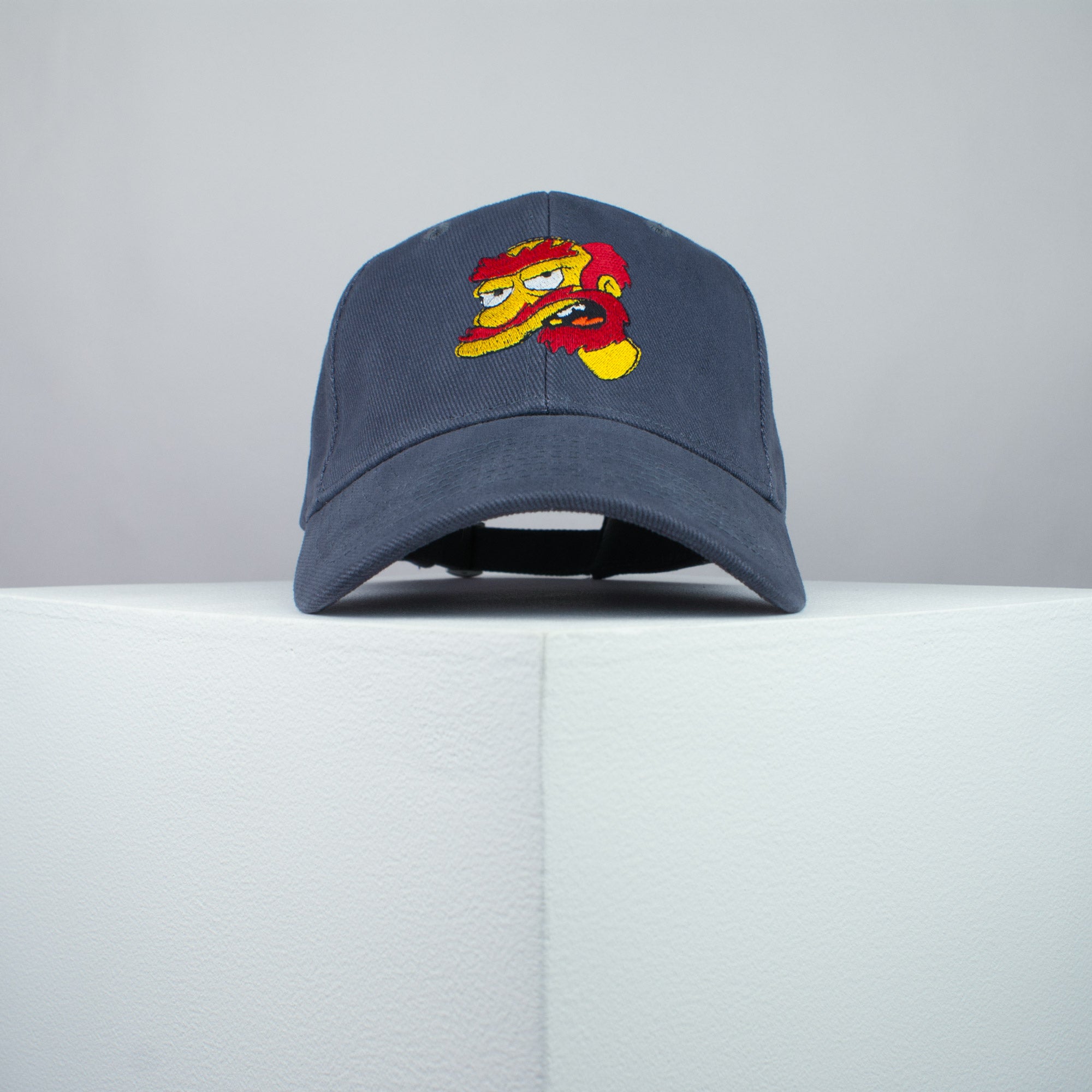 Groundskeeper Willie embroidered baseball cap grey / the simpsons / bart / marge / homer / embroidery / patch / hat / dad hat / cap / iron on patch / embroidered patch / badge / applique / embroidered / punk patches / trucker hat / snapback / caps / dad hats / baseball hat / mens hat / womens hat / embroidered hat / dad cap / embroidered cap