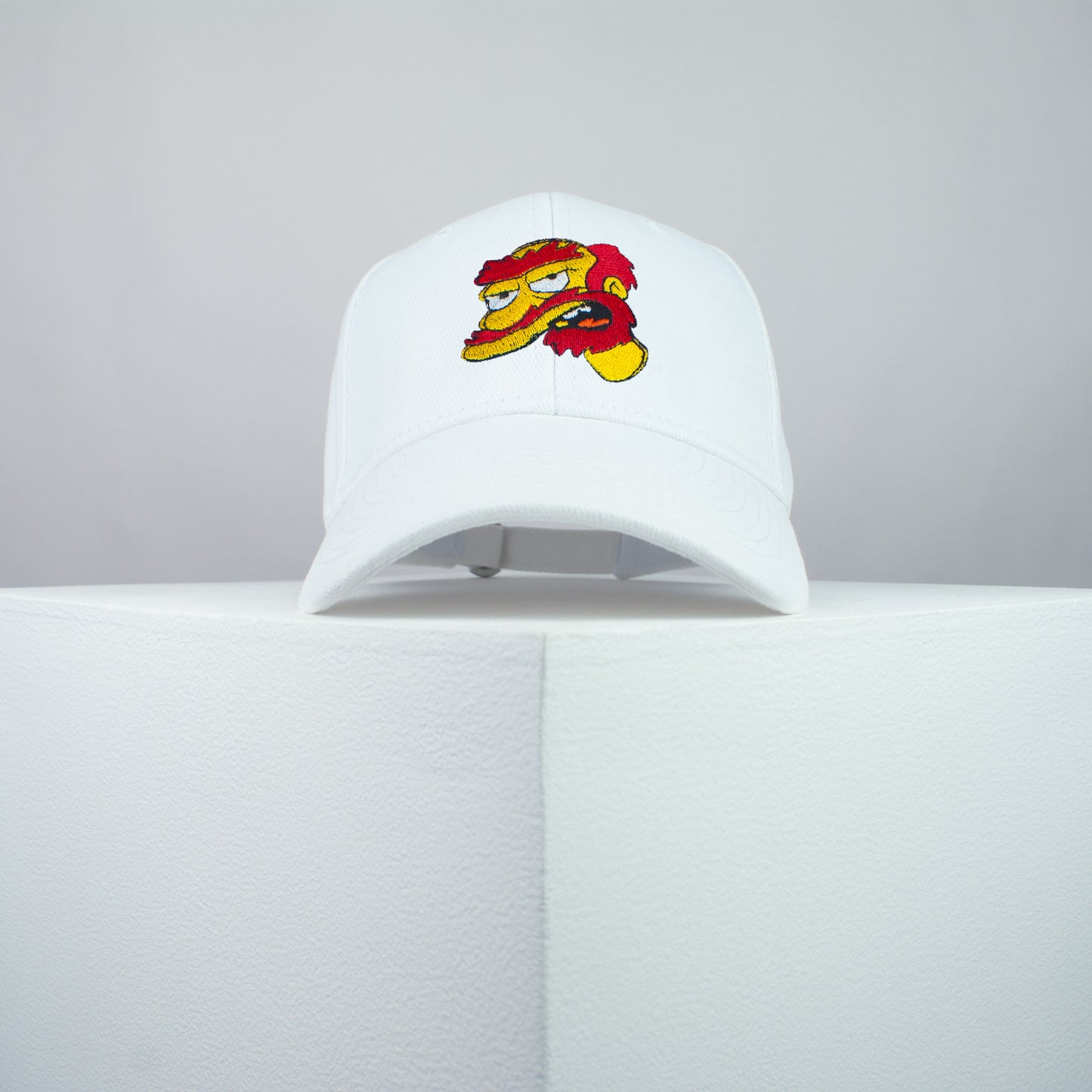 Groundskeeper Willie embroidered baseball cap white / the simpsons / bart / marge / homer / embroidery / patch / hat / dad hat / cap / iron on patch / embroidered patch / badge / applique / embroidered / punk patches / trucker hat / snapback / caps / dad hats / baseball hat / mens hat / womens hat / embroidered hat / dad cap / embroidered cap