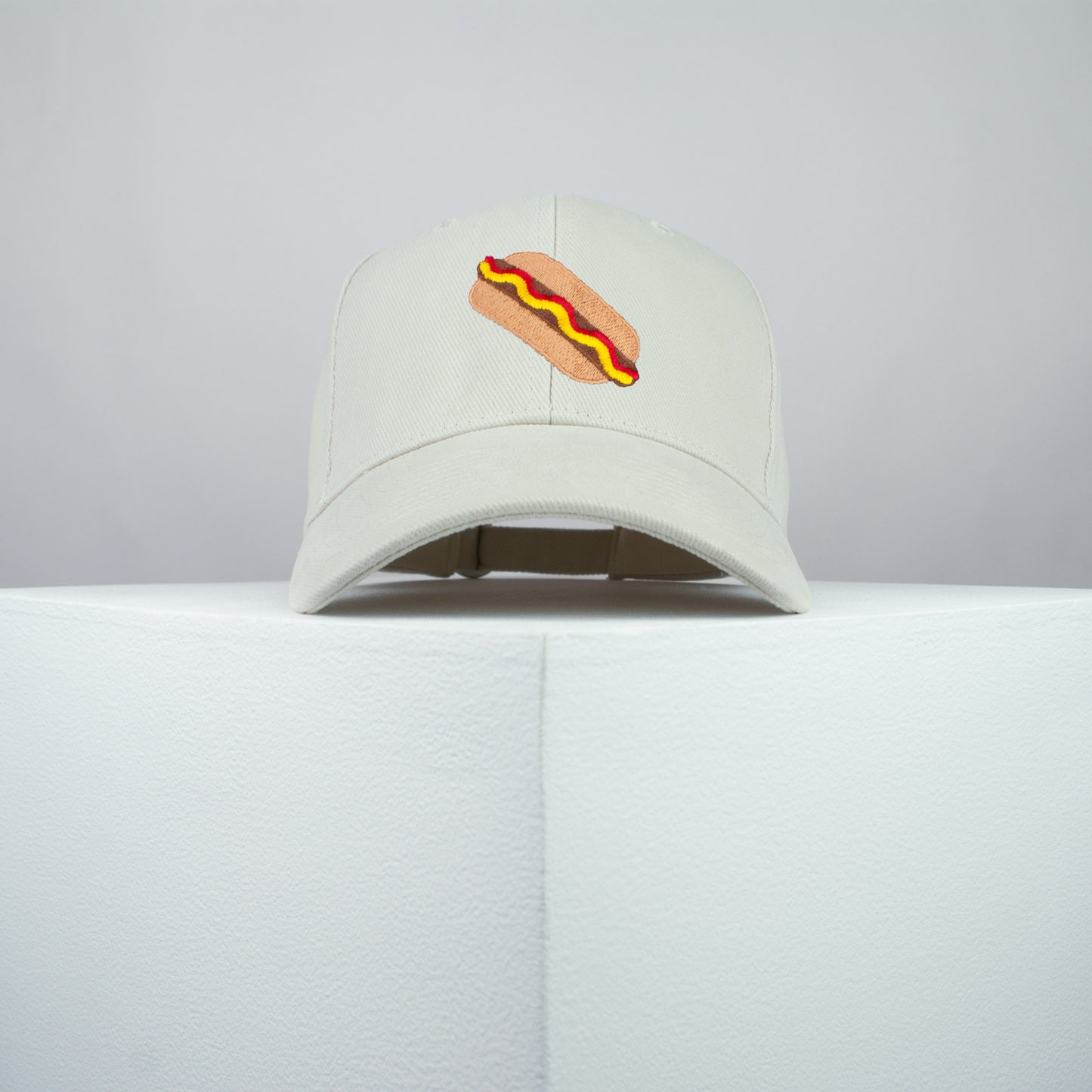 Hotdog embroidered baseball cap beige / food / hot dog / sausage / burger / embroidery / patch / hat / dad hat / cap / iron on patch / embroidered patch / badge / applique / embroidered / punk patches / trucker hat / snapback / caps / dad hats / baseball hat / mens hat / womens hat / embroidered hat / dad cap / embroidered cap