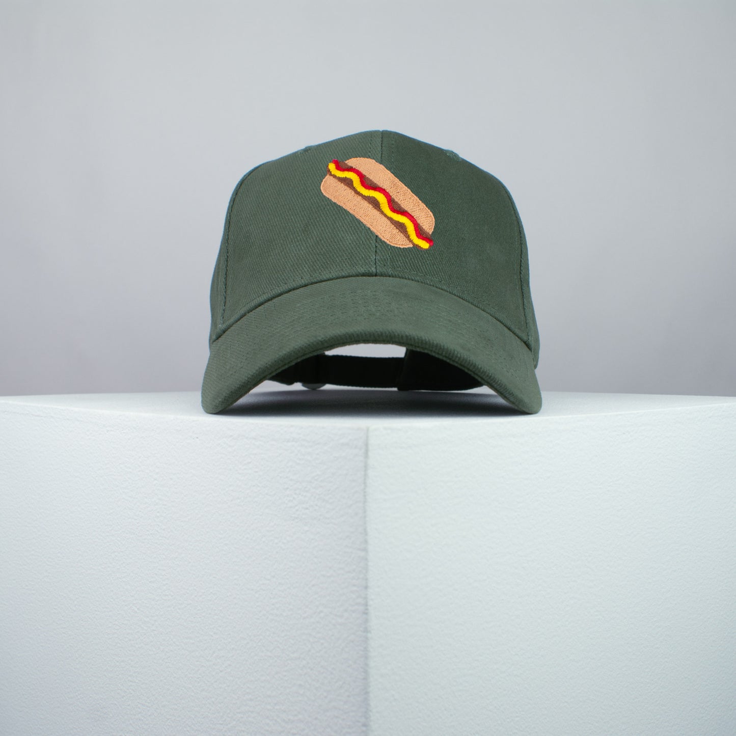 Hotdog embroidered baseball cap olive green / food / hot dog / sausage / burger / embroidery / patch / hat / dad hat / cap / iron on patch / embroidered patch / badge / applique / embroidered / punk patches / trucker hat / snapback / caps / dad hats / baseball hat / mens hat / womens hat / embroidered hat / dad cap / embroidered cap