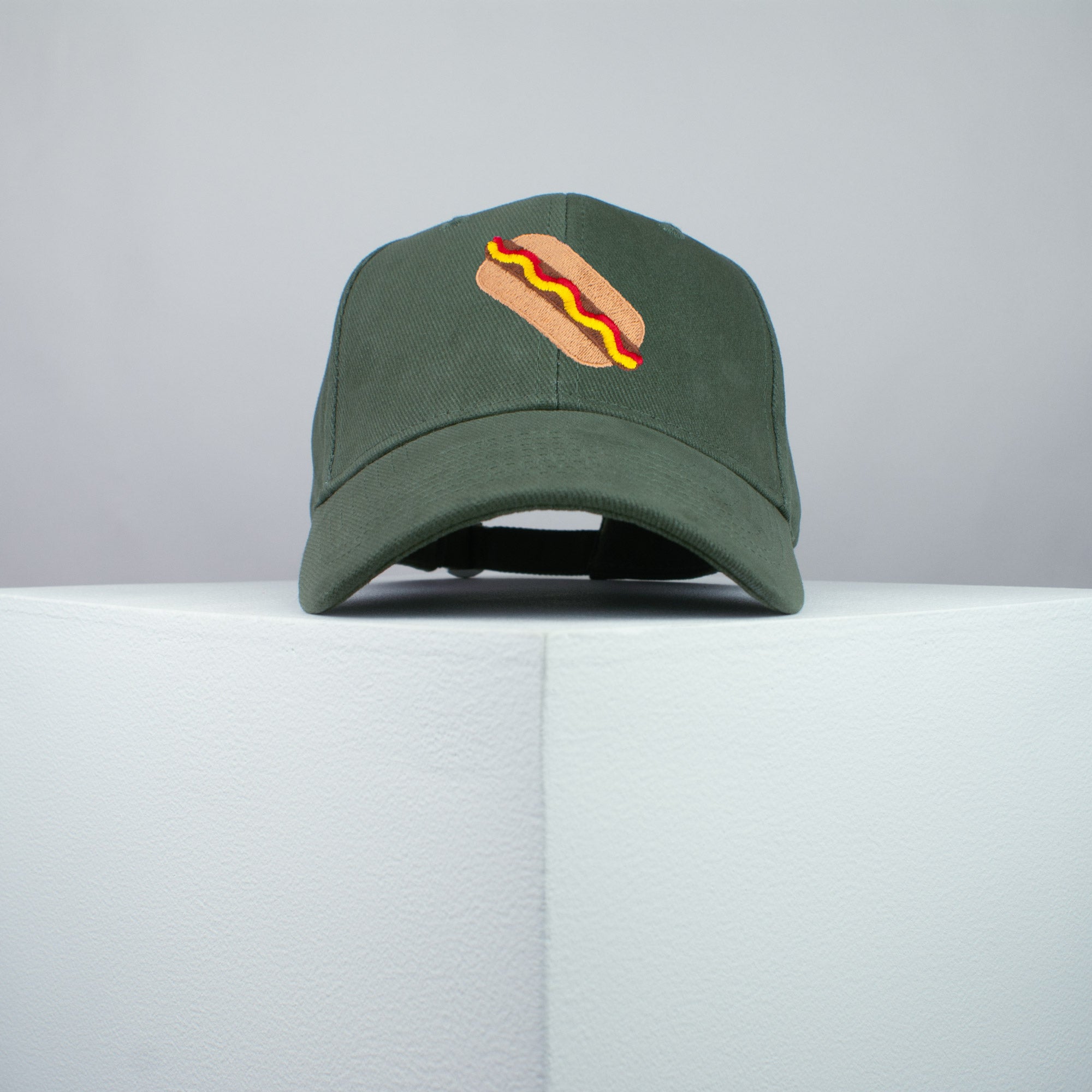 Hotdog embroidered baseball cap olive green / food / hot dog / sausage / burger / embroidery / patch / hat / dad hat / cap / iron on patch / embroidered patch / badge / applique / embroidered / punk patches / trucker hat / snapback / caps / dad hats / baseball hat / mens hat / womens hat / embroidered hat / dad cap / embroidered cap