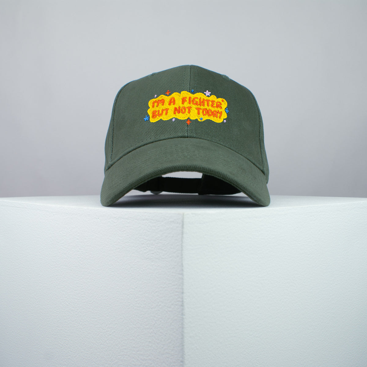 I'm a fighter but not today embroidered baseball cap olive green / meditation / yoga / spiritual / gift for her / embroidery / patch / hat / dad hat / cap // Hatty Hats / iron on patch / embroidered patch / badge / applique / embroidered / punk patches / trucker hat / snapback / caps / dad hats / baseball hat / mens hat / womens hat / embroidered hat / dad cap / embroidered cap