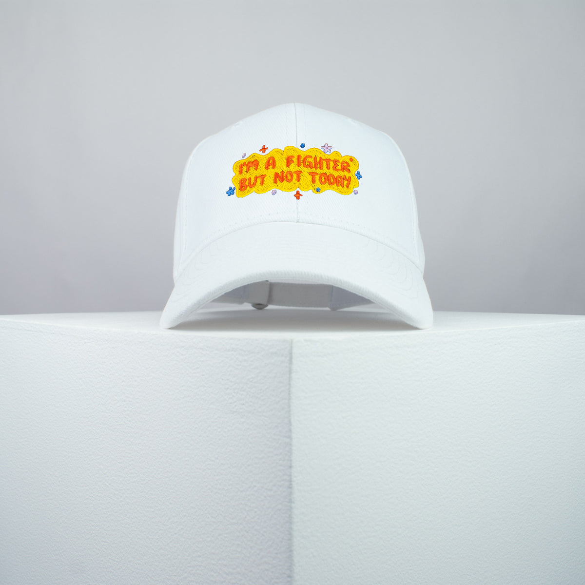 I'm a fighter but not today embroidered baseball cap white / meditation / yoga / spiritual / gift for her / embroidery / patch / hat / dad hat / cap // Hatty Hats / iron on patch / embroidered patch / badge / applique / embroidered / punk patches / trucker hat / snapback / caps / dad hats / baseball hat / mens hat / womens hat / embroidered hat / dad cap / embroidered cap