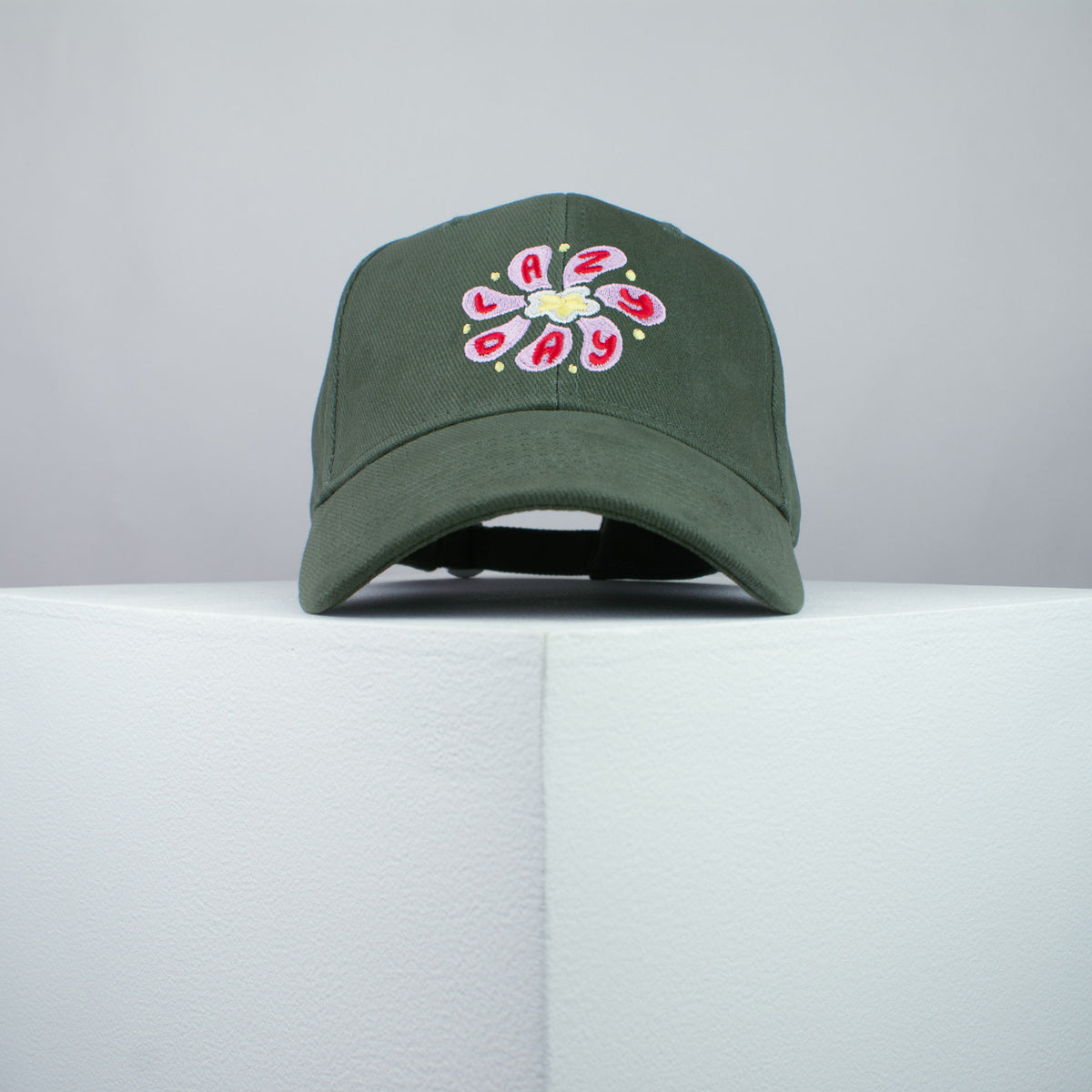 Lazy day embroidered baseball cap olive green / yoga / floral / flower / gift for her / embroidery / patch / hat / dad hat / cap / iron on patch / embroidered patch / badge / applique / embroidered / punk patches / trucker hat / snapback / caps / dad hats / baseball hat / mens hat / womens hat / embroidered hat / dad cap / embroidered cap