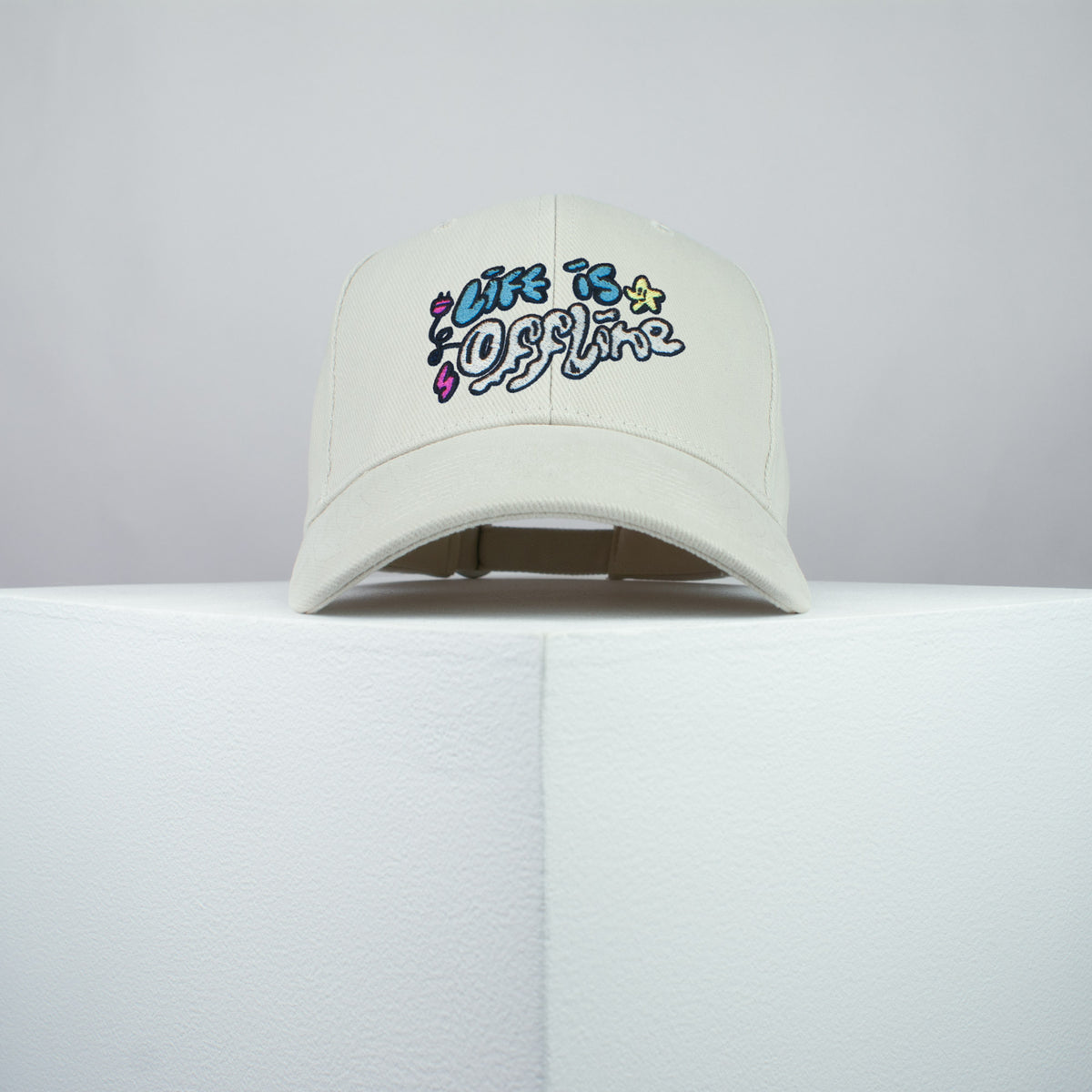 Life is Offline embroidered baseball cap beige / happy hippie / boho / bohemian / holiday / embroidery / patch / hat / dad hat / cap / iron on patch / embroidered patch / badge / applique / embroidered / punk patches / trucker hat / snapback / caps / dad hats / baseball hat / mens hat / womens hat / embroidered hat / dad cap / embroidered cap