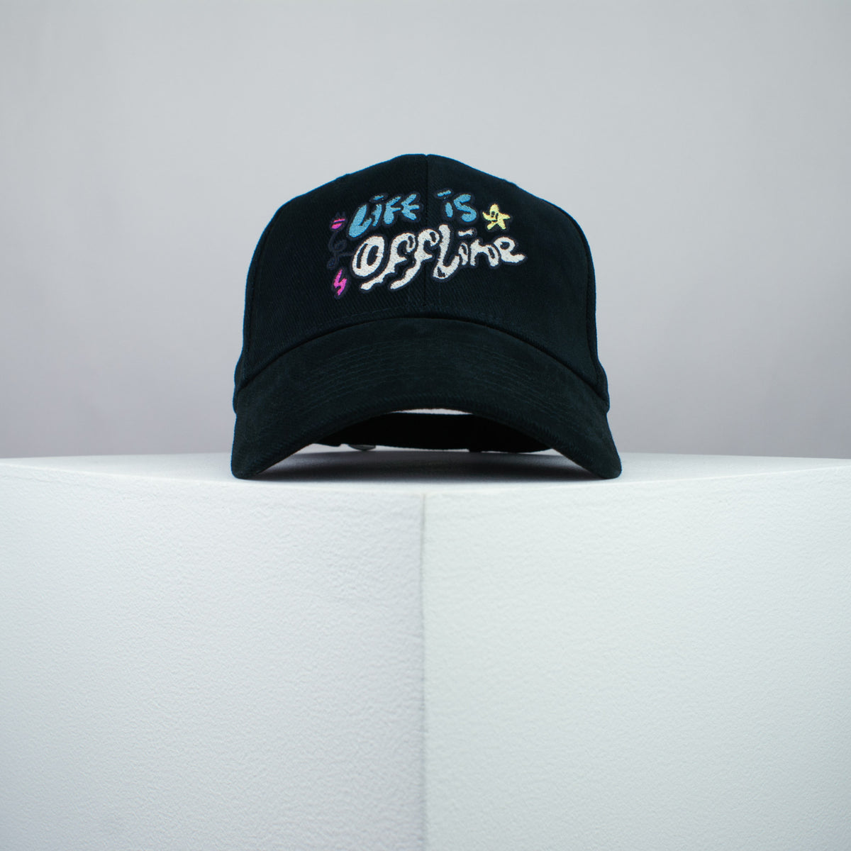 Life is Offline embroidered baseball cap black / happy hippie / boho / bohemian / holiday / embroidery / patch / hat / dad hat / cap / iron on patch / embroidered patch / badge / applique / embroidered / punk patches / trucker hat / snapback / caps / dad hats / baseball hat / mens hat / womens hat / embroidered hat / dad cap / embroidered cap