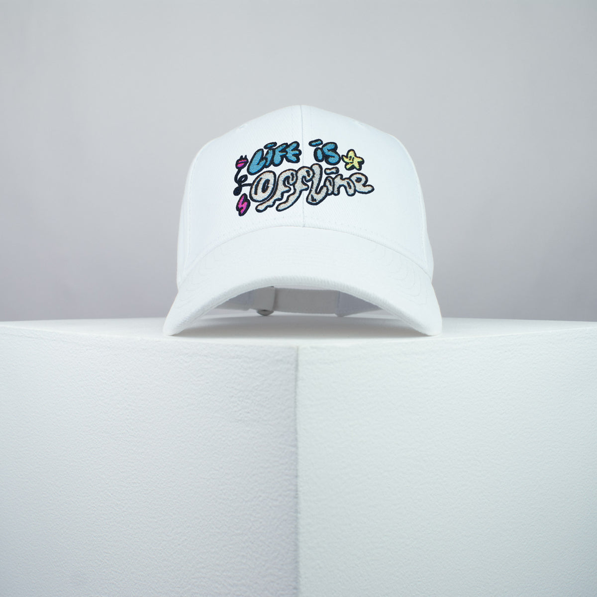 Life is Offline embroidered baseball cap white / happy hippie / boho / bohemian / holiday / embroidery / patch / hat / dad hat / cap / iron on patch / embroidered patch / badge / applique / embroidered / punk patches / trucker hat / snapback / caps / dad hats / baseball hat / mens hat / womens hat / embroidered hat / dad cap / embroidered cap