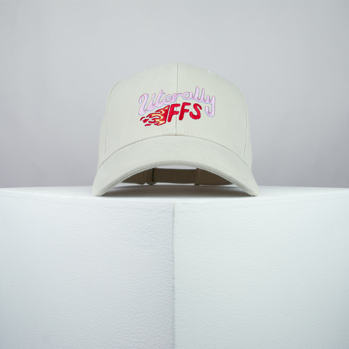Literally FFS embroidered baseball cap beige / yoga / meditation / fire / gift for her / embroidery / patch / hat / dad hat / cap / iron on patch / embroidered patch / badge / applique / embroidered / punk patches / trucker hat / snapback / caps / dad hats / baseball hat / mens hat / womens hat / embroidered hat / dad cap / embroidered cap