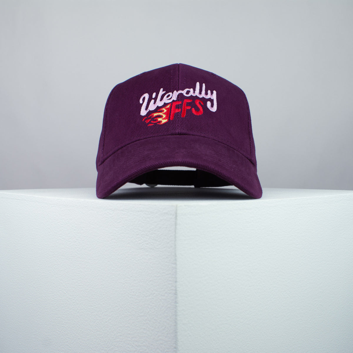 Literally FFS embroidered baseball cap burgundy / yoga / meditation / fire / gift for her / embroidery / patch / hat / dad hat / cap / iron on patch / embroidered patch / badge / applique / embroidered / punk patches / trucker hat / snapback / caps / dad hats / baseball hat / mens hat / womens hat / embroidered hat / dad cap / embroidered cap