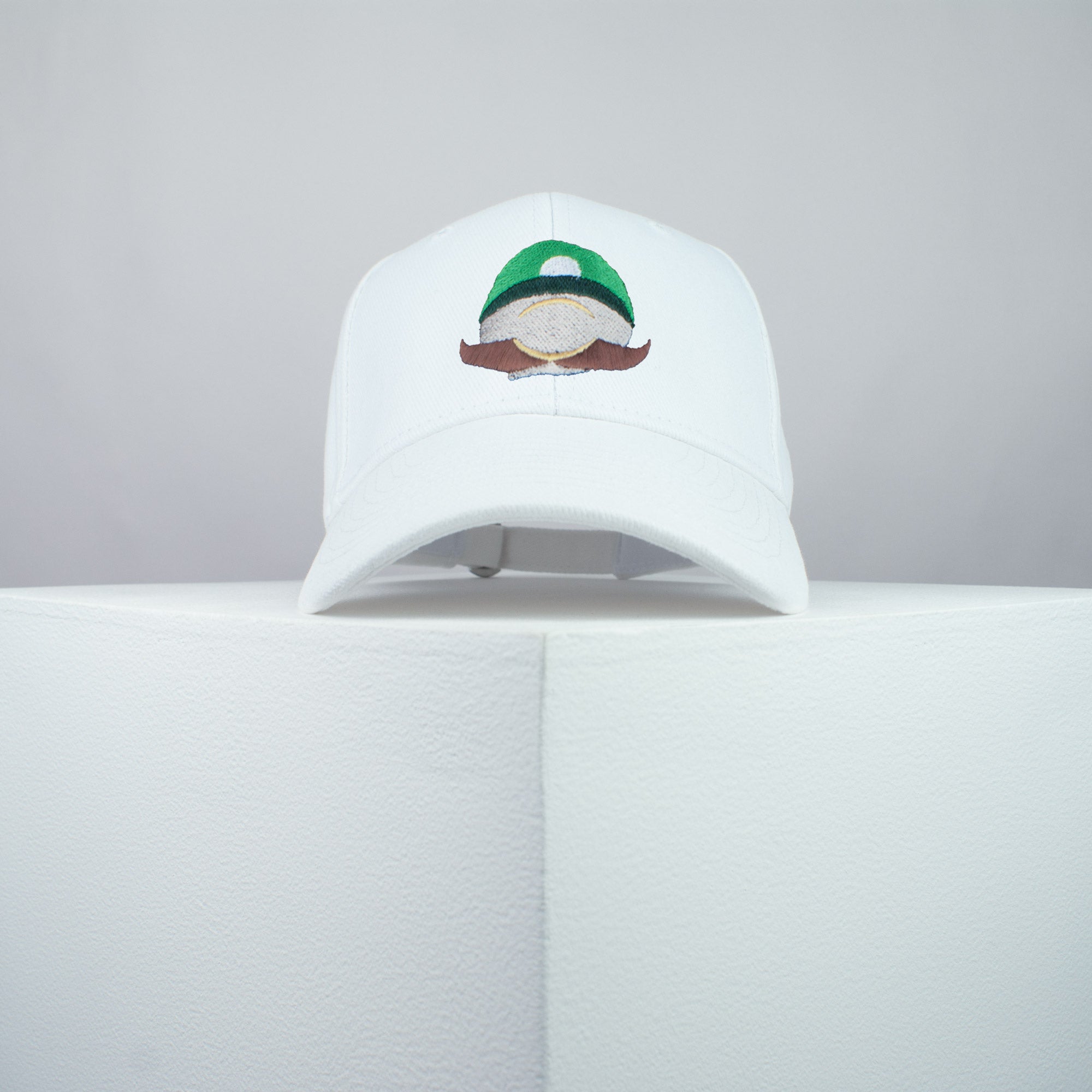 Super Mario Luigi embroidered baseball cap white / mario / nintendo / gamer / gaming / embroidery / patch / hat / dad hat / cap / iron on patch / embroidered patch / badge / applique / embroidered / punk patches / trucker hat / snapback / caps / dad hats / baseball hat / mens hat / womens hat / embroidered hat / dad cap / embroidered cap