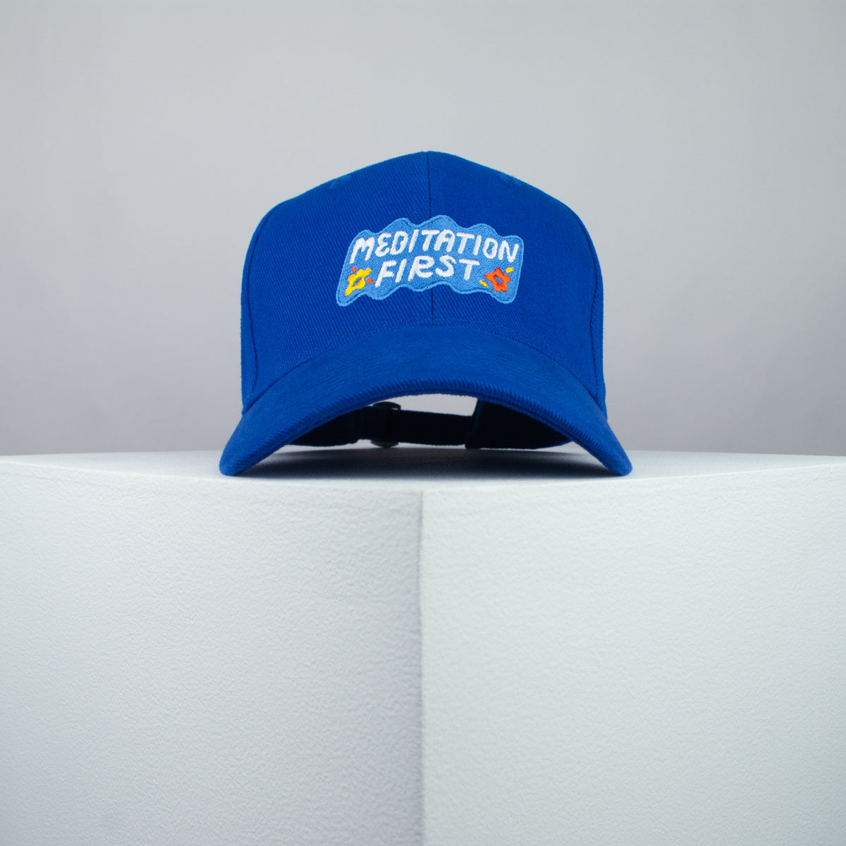 Meditation first embroidered baseball cap blue / yoga / mental health / spiritual / gift for her / embroidery / patch / hat / dad hat / cap // Hatty Hats / iron on patch / embroidered patch / badge / applique / embroidered / punk patches / trucker hat / snapback / caps / dad hats / baseball hat / mens hat / womens hat / embroidered hat / dad cap / embroidered cap