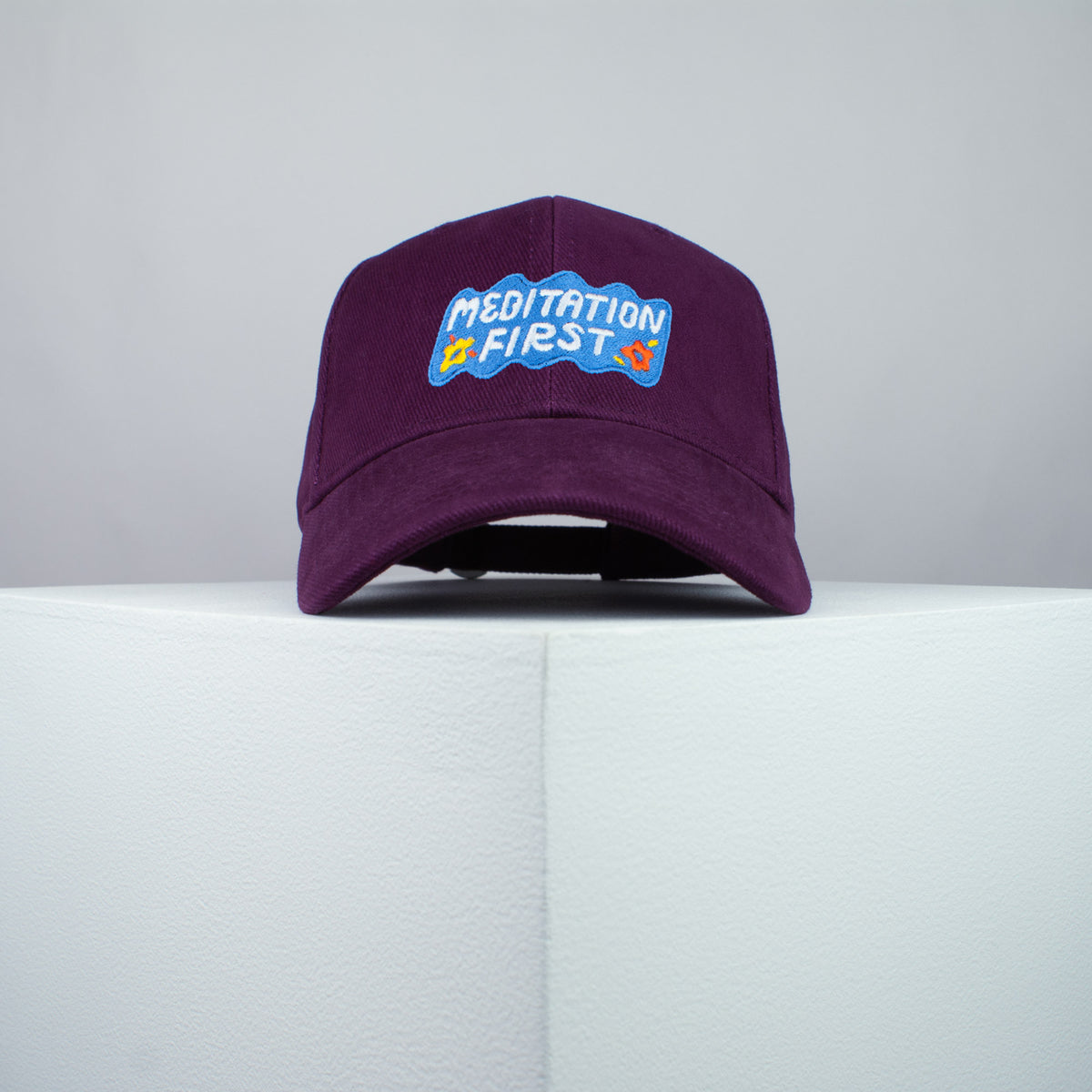 Meditation first embroidered baseball cap burgundy / yoga / mental health / spiritual / gift for her / embroidery / patch / hat / dad hat / cap // Hatty Hats / iron on patch / embroidered patch / badge / applique / embroidered / punk patches / trucker hat / snapback / caps / dad hats / baseball hat / mens hat / womens hat / embroidered hat / dad cap / embroidered cap