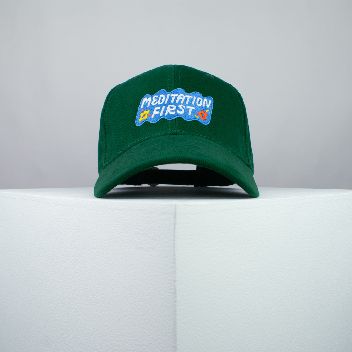 Meditation first embroidered baseball cap green / yoga / mental health / spiritual / gift for her / embroidery / patch / hat / dad hat / cap // Hatty Hats / iron on patch / embroidered patch / badge / applique / embroidered / punk patches / trucker hat / snapback / caps / dad hats / baseball hat / mens hat / womens hat / embroidered hat / dad cap / embroidered cap