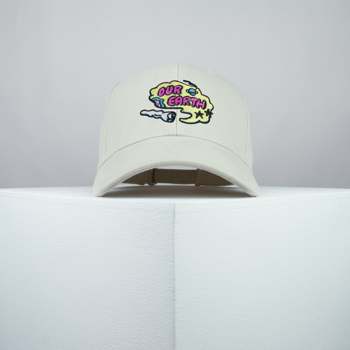 Our Earth embroidered baseball cap beige / happy hippie / boho / bohemian / eco friendly / embroidery / patch / hat / dad hat / cap / iron on patch / embroidered patch / badge / applique / embroidered / punk patches / trucker hat / snapback / caps / dad hats / baseball hat / mens hat / womens hat / embroidered hat / dad cap / embroidered cap