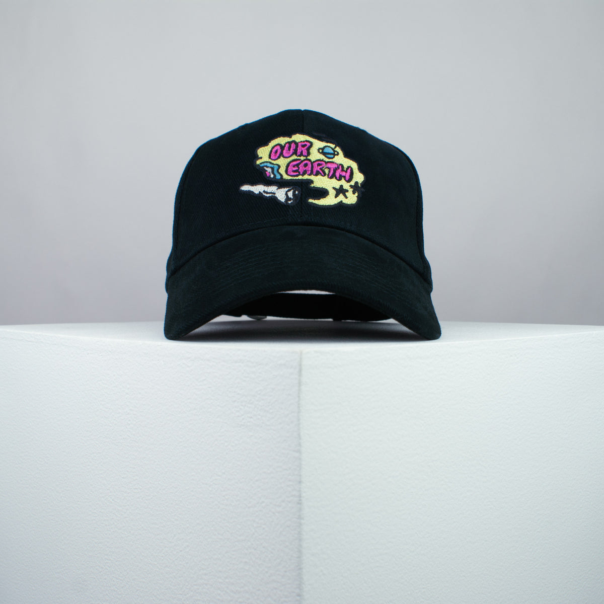 Our Earth embroidered baseball cap black / happy hippie / boho / bohemian / eco friendly / embroidery / patch / hat / dad hat / cap / iron on patch / embroidered patch / badge / applique / embroidered / punk patches / trucker hat / snapback / caps / dad hats / baseball hat / mens hat / womens hat / embroidered hat / dad cap / embroidered cap