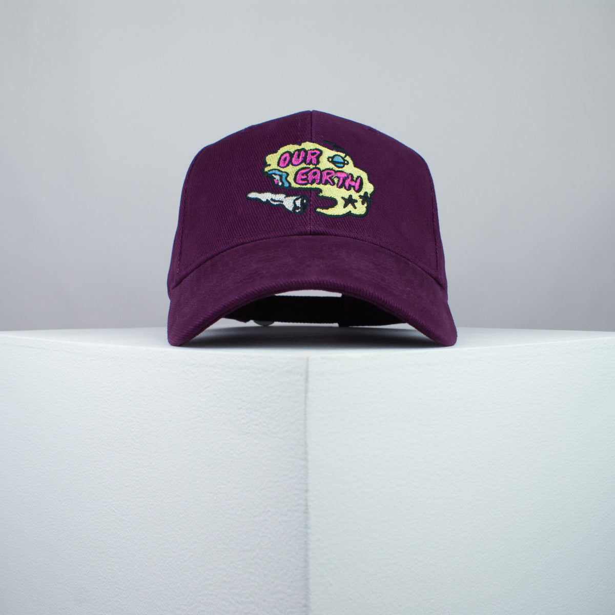 Our Earth embroidered baseball cap burgundy / happy hippie / boho / bohemian / eco friendly / embroidery / patch / hat / dad hat / cap / iron on patch / embroidered patch / badge / applique / embroidered / punk patches / trucker hat / snapback / caps / dad hats / baseball hat / mens hat / womens hat / embroidered hat / dad cap / embroidered cap