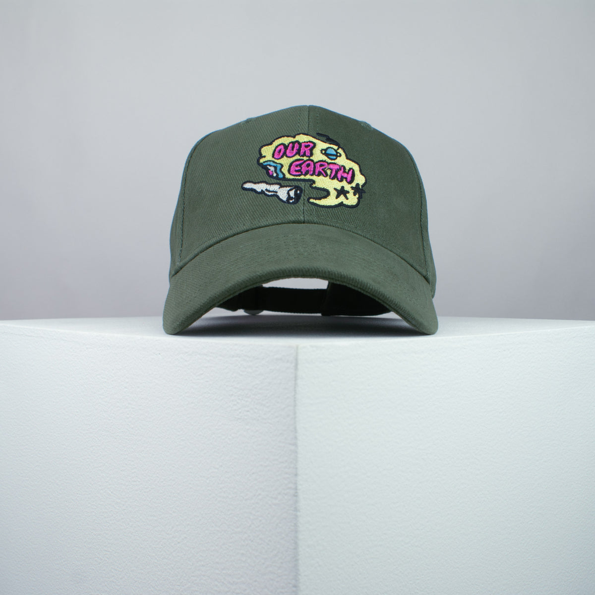 Our Earth embroidered baseball cap olive green / happy hippie / boho / bohemian / eco friendly / embroidery / patch / hat / dad hat / cap / iron on patch / embroidered patch / badge / applique / embroidered / punk patches / trucker hat / snapback / caps / dad hats / baseball hat / mens hat / womens hat / embroidered hat / dad cap / embroidered cap
