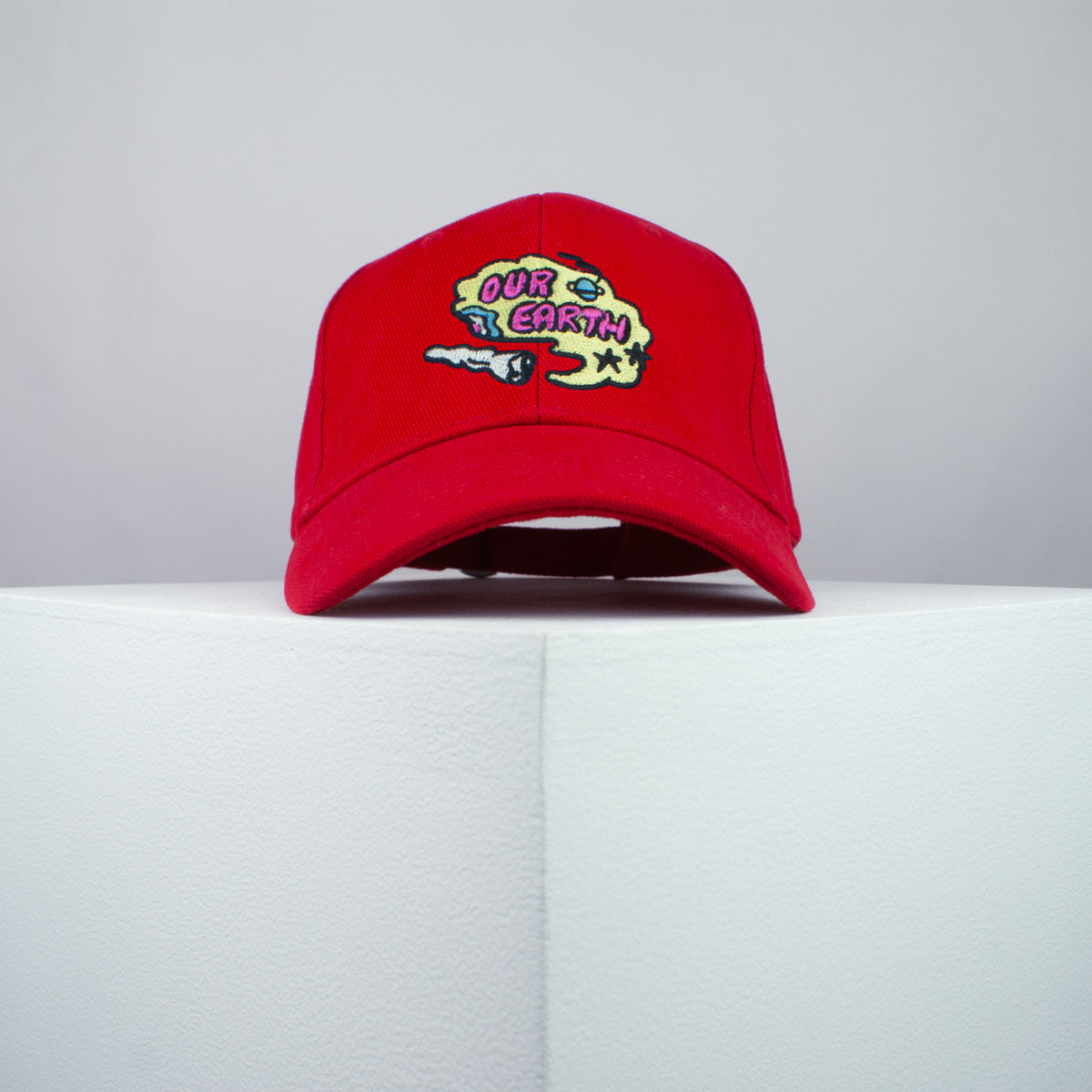 Our Earth embroidered baseball cap red / happy hippie / boho / bohemian / eco friendly / embroidery / patch / hat / dad hat / cap / iron on patch / embroidered patch / badge / applique / embroidered / punk patches / trucker hat / snapback / caps / dad hats / baseball hat / mens hat / womens hat / embroidered hat / dad cap / embroidered cap