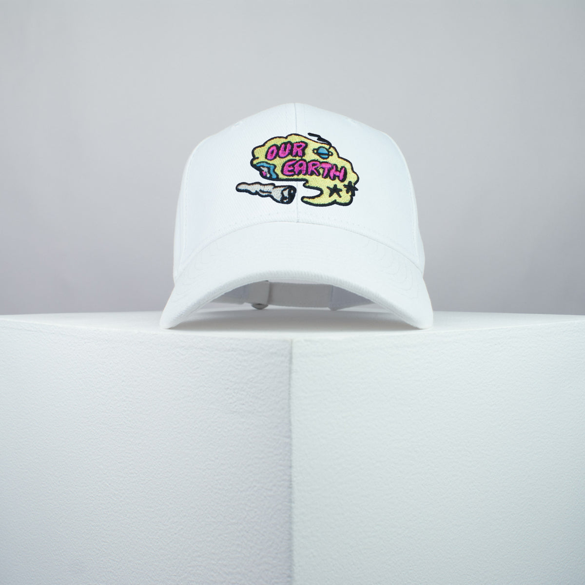 Our Earth embroidered baseball cap white / happy hippie / boho / bohemian / eco friendly / embroidery / patch / hat / dad hat / cap / iron on patch / embroidered patch / badge / applique / embroidered / punk patches / trucker hat / snapback / caps / dad hats / baseball hat / mens hat / womens hat / embroidered hat / dad cap / embroidered cap