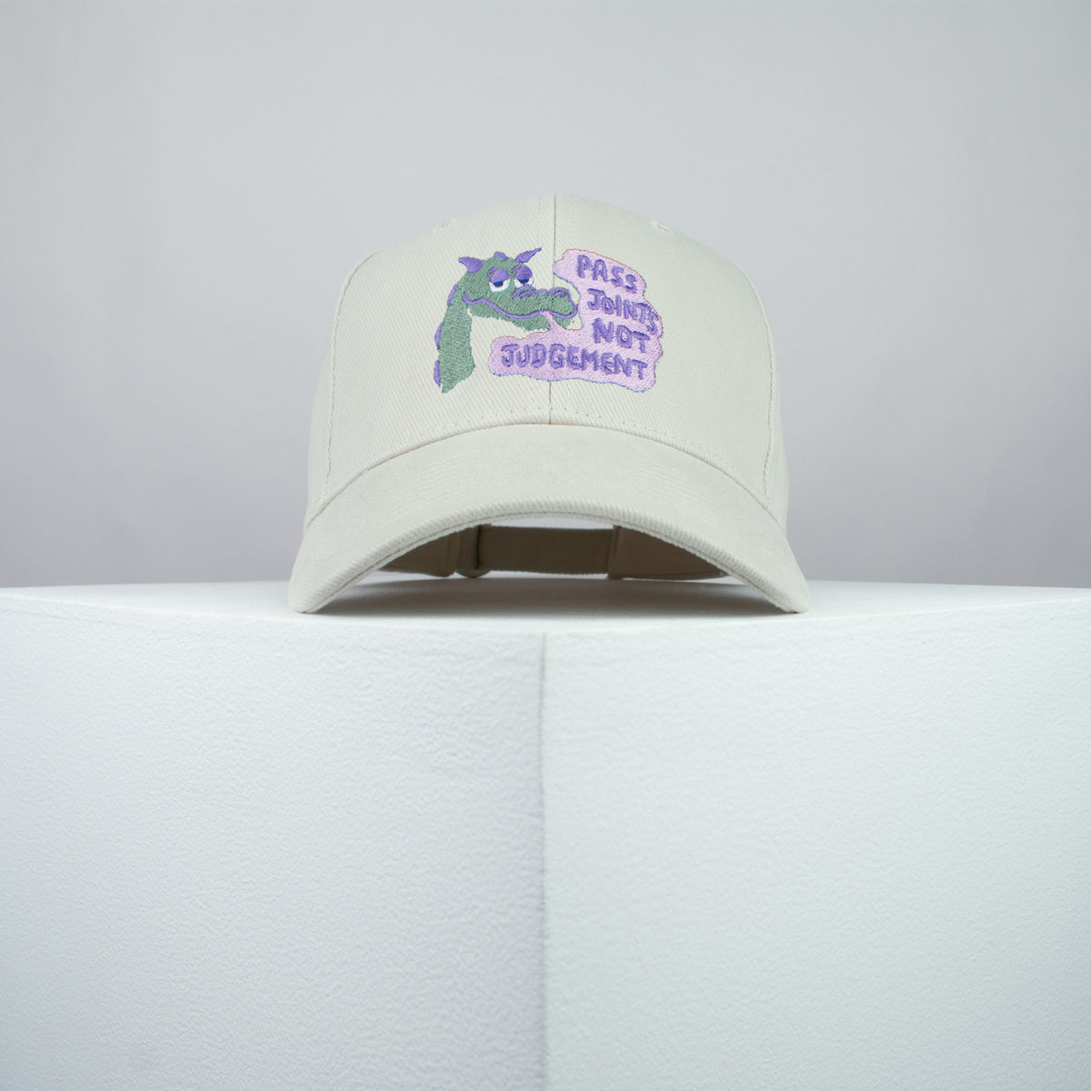 Pass joints not judgement embroidered baseball cap beige / weed / marijuana / cannabis / hemp / dragon / embroidery / patch / dad / hat / cap / clothing // Hatty Hats / iron on patch / dad hat embroidered patch / badge / applique / embroidered / punk patches / trucker hat / snapback / caps / dad hats / baseball hat / mens hat / womens hat / embroidered hat / dad cap / embroidered cap