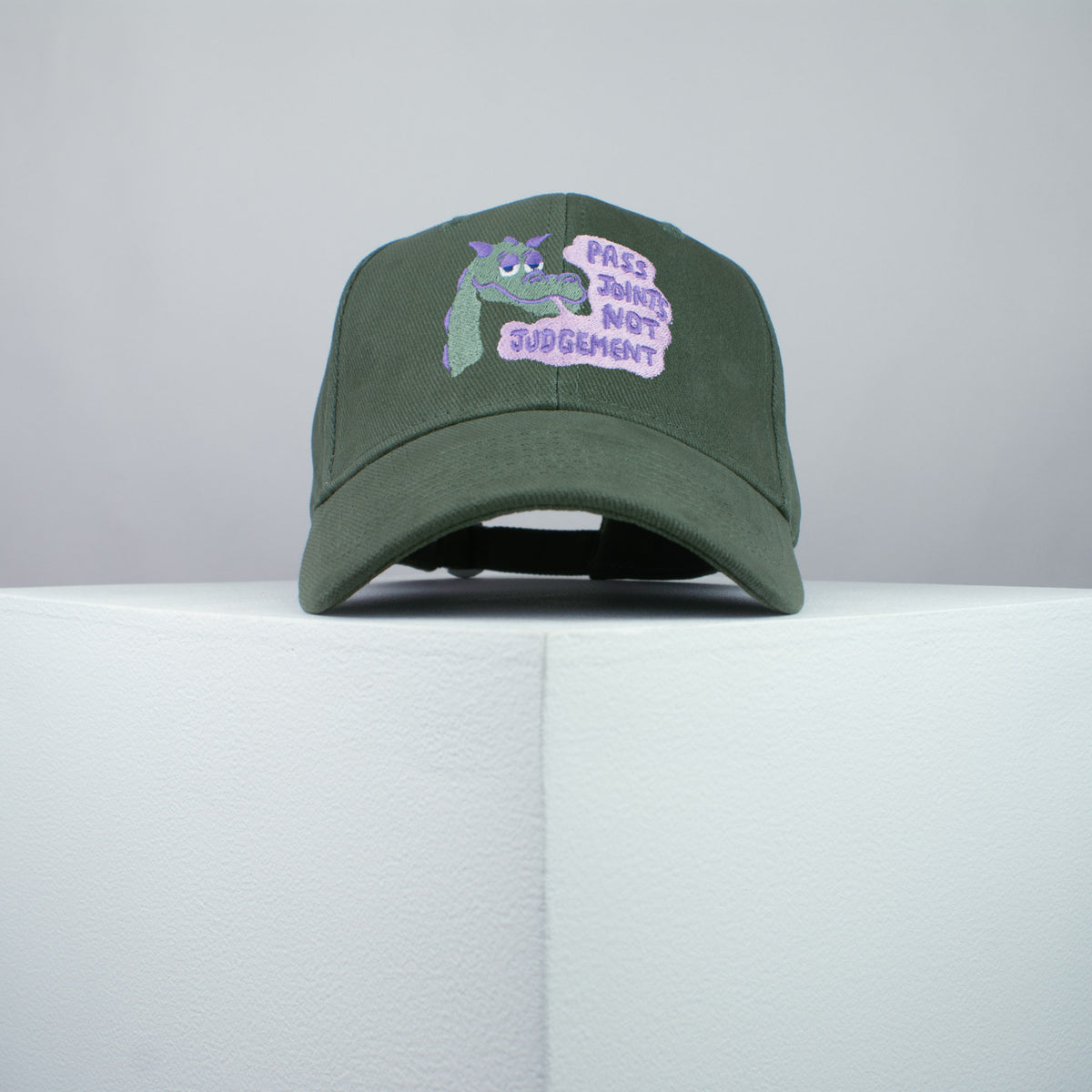 Pass joints not judgement embroidered baseball cap olive green / weed / marijuana / cannabis / hemp / dragon / embroidery / patch / dad / hat / cap / clothing // Hatty Hats / iron on patch / dad hat embroidered patch / badge / applique / embroidered / punk patches / trucker hat / snapback / caps / dad hats / baseball hat / mens hat / womens hat / embroidered hat / dad cap / embroidered cap