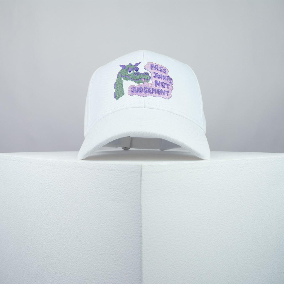 Pass joints not judgement embroidered baseball cap white / weed / marijuana / cannabis / hemp / dragon / embroidery / patch / dad / hat / cap / clothing // Hatty Hats / iron on patch / dad hat embroidered patch / badge / applique / embroidered / punk patches / trucker hat / snapback / caps / dad hats / baseball hat / mens hat / womens hat / embroidered hat / dad cap / embroidered cap