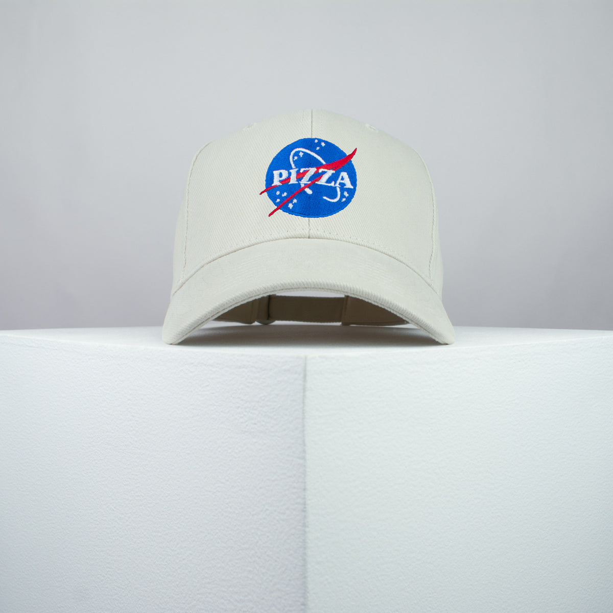 space pizza embroidered baseball cap beige / brand twisters / space / food / moon / embroidery / patch / dad / hat / cap / clothing // Hatty Hats / iron on patch / dad hat embroidered patch / badge / applique / embroidered / punk patches / trucker hat / snapback / caps / dad hats / baseball hat / mens hat / womens hat / embroidered hat / dad cap / embroidered cap