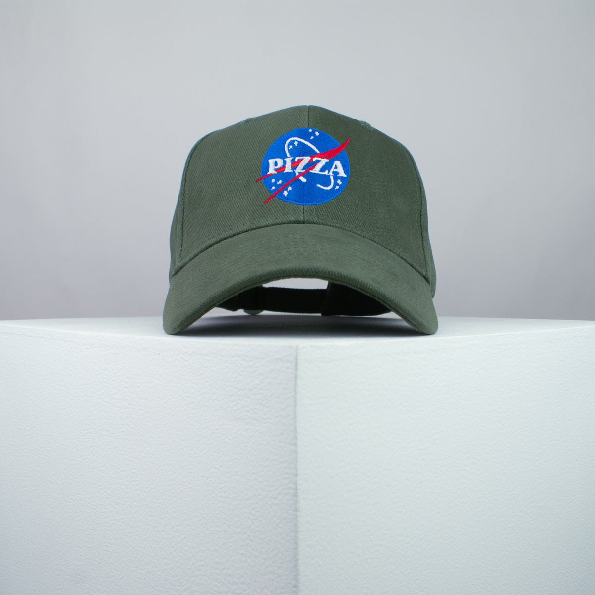space pizza embroidered baseball cap olive green / brand twisters / space / food / moon / embroidery / patch / dad / hat / cap / clothing // Hatty Hats / iron on patch / dad hat embroidered patch / badge / applique / embroidered / punk patches / trucker hat / snapback / caps / dad hats / baseball hat / mens hat / womens hat / embroidered hat / dad cap / embroidered cap
