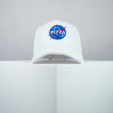 space pizza embroidered baseball cap white / brand twisters / space / food / moon / embroidery / patch / dad / hat / cap / clothing // Hatty Hats / iron on patch / dad hat embroidered patch / badge / applique / embroidered / punk patches / trucker hat / snapback / caps / dad hats / baseball hat / mens hat / womens hat / embroidered hat / dad cap / embroidered cap