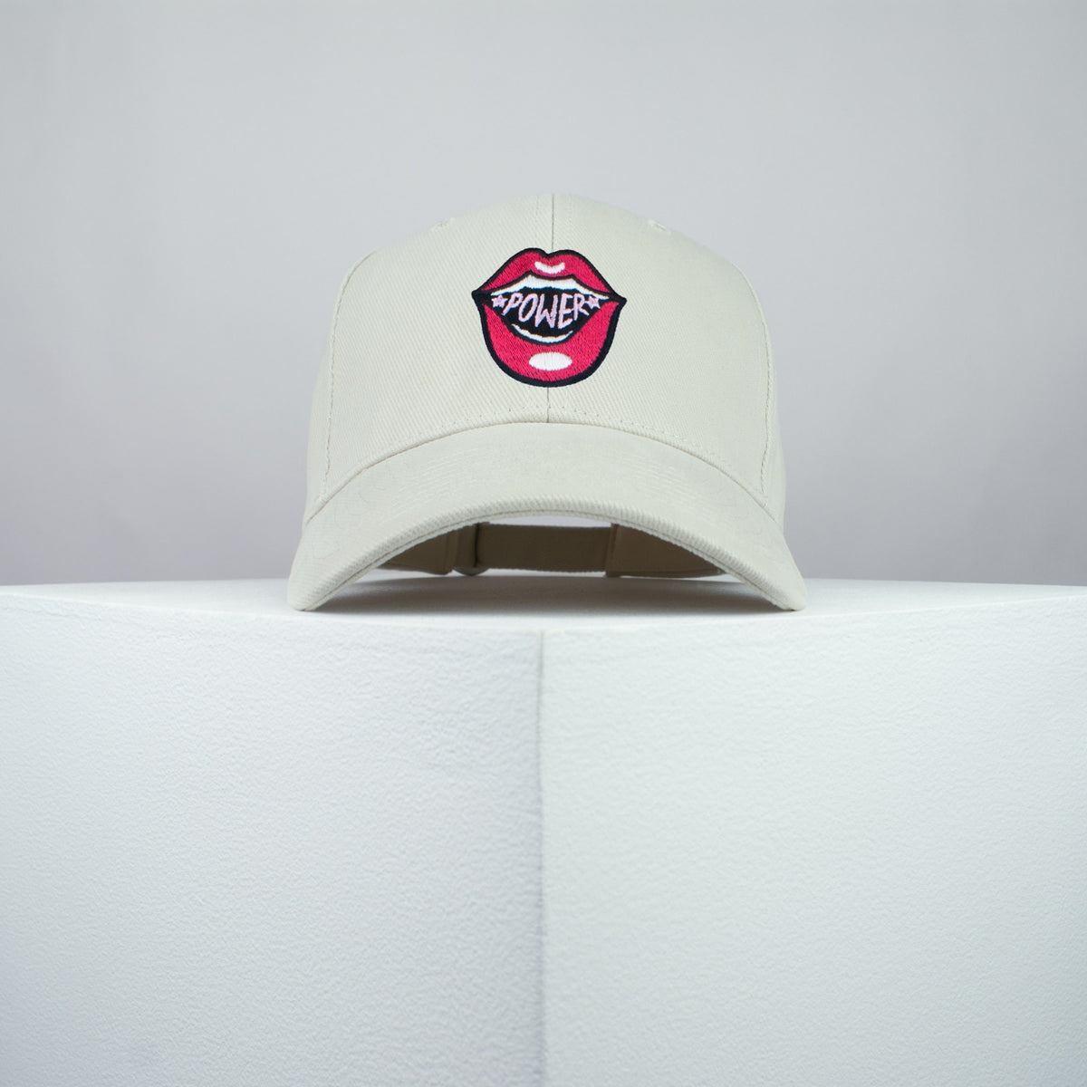 Power lips embroidered baseball cap beige / girl power / feminist / feminism / gift for her / embroidery / patch / hat / dad hat / cap / iron on patch / embroidered patch / badge / applique / embroidered / punk patches / trucker hat / snapback / caps / dad hats / baseball hat / mens hat / womens hat / embroidered hat / dad cap / embroidered cap